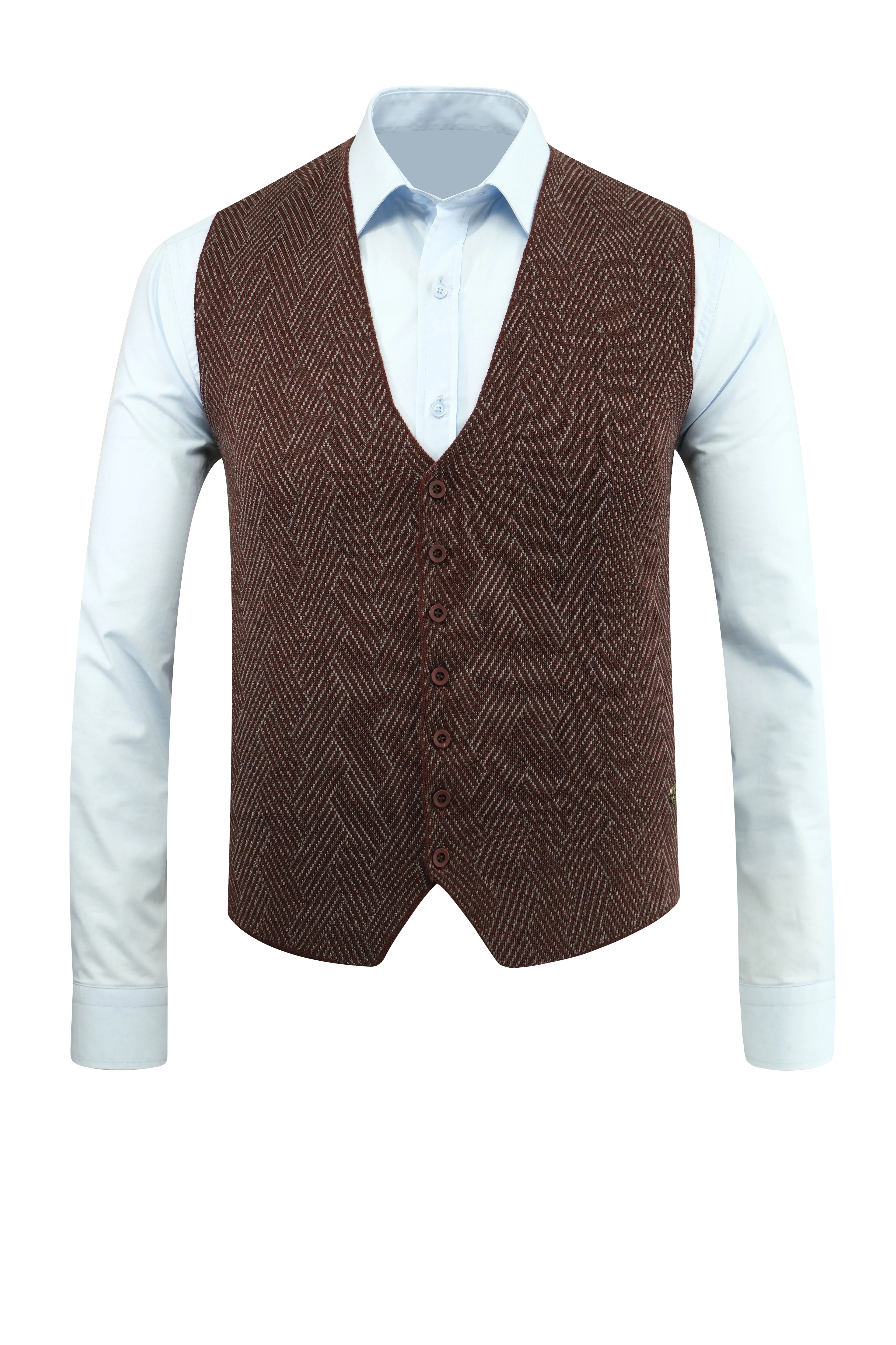 Erkek Düğmeli Yelek Cepsiz Desenli Çelik Örgü Klasik Kalıp - 5211LS - BORDO