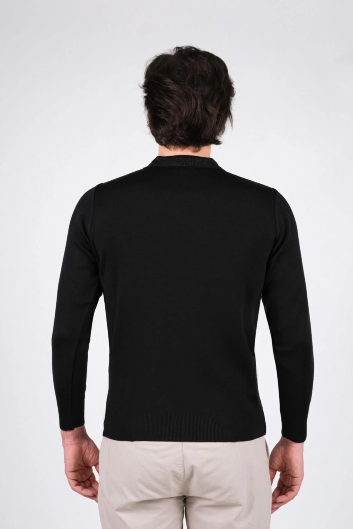 Erkek Polo Yaka Triko Kazak Cep Detaylı Desenli Kol Ve Bel Lastikli Dokuma Çelik Örgü