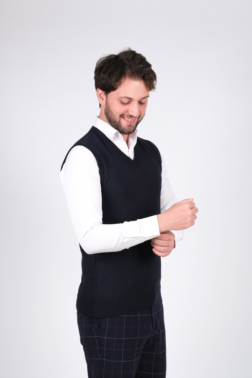 Stripe Knitwear Men's Knitwear Sweater V-Neck Solid Color Waist Elastic Winter Woven Regular Pattern - NAVY BLUE