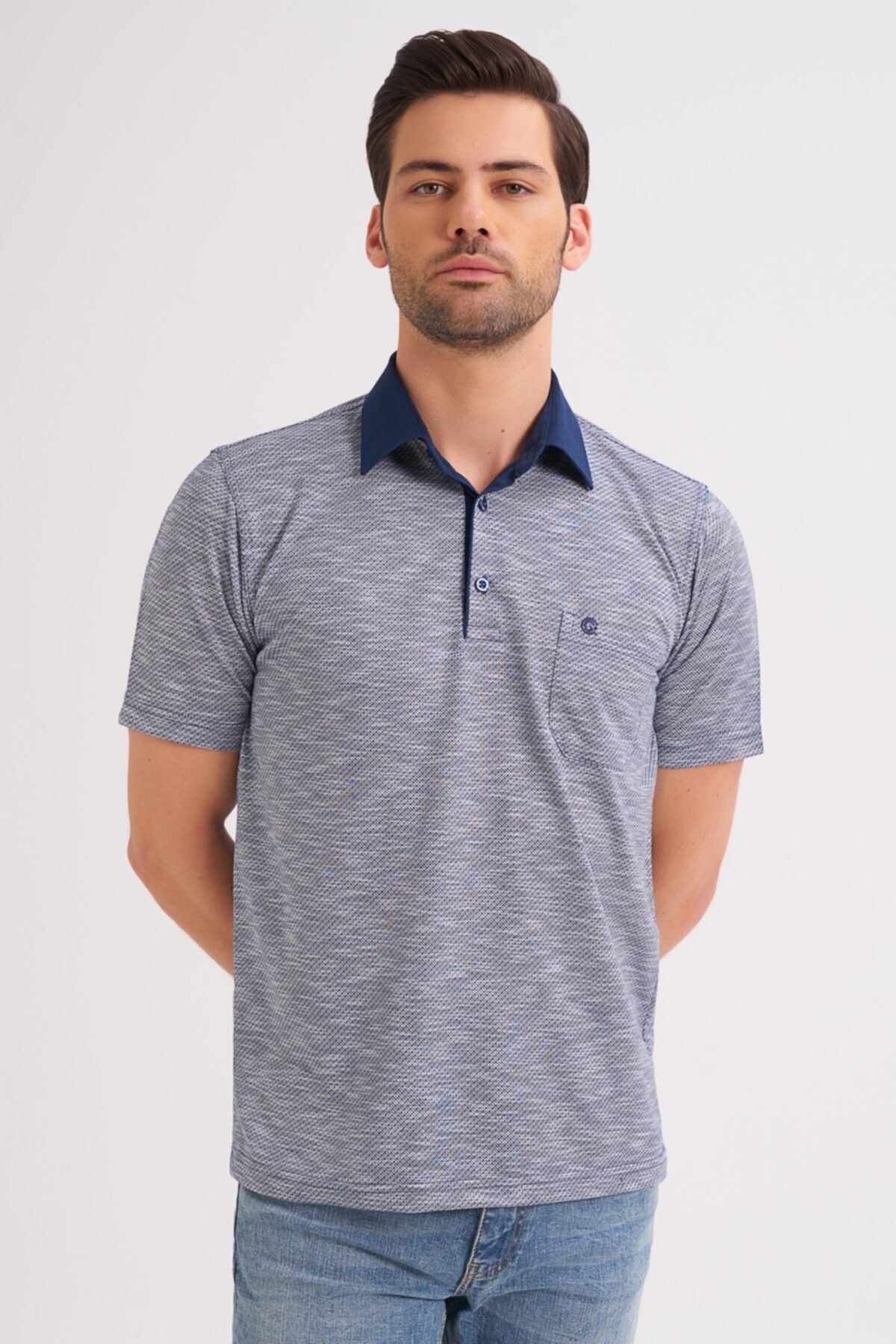 Erkek Polo Yaka Tişört Desenli Günlük Cep Detaylı