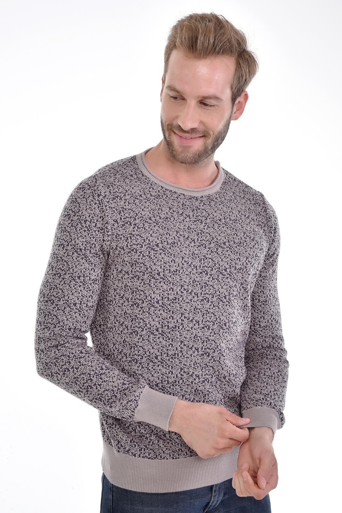 Erkek Sıfır Yaka Pamuklu Triko Bej Kazak Desenli Kol Ve Bel Lastikli Dokuma