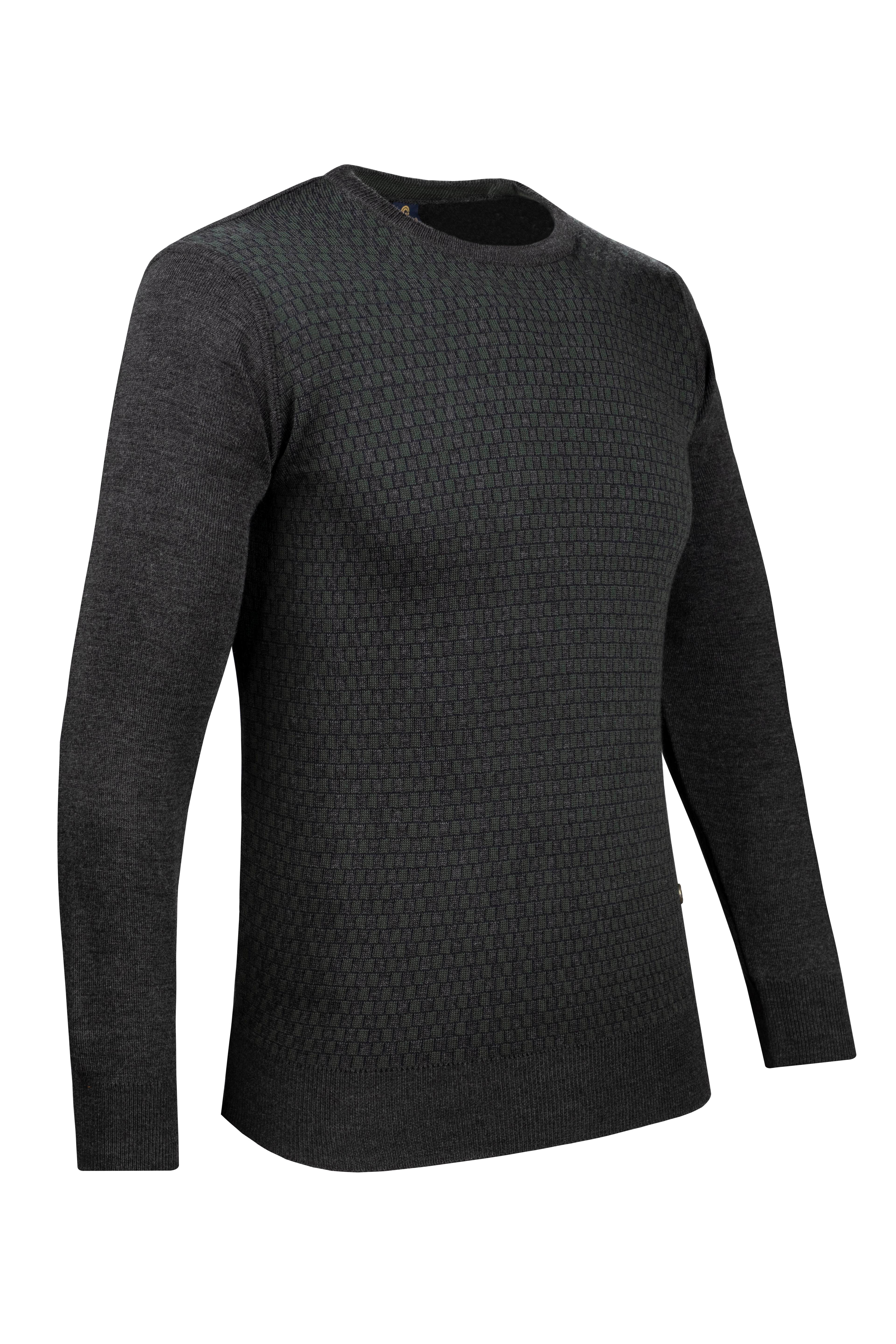 Stripe Knitwear Men's Crew Neck Knitwear Sweater Patterned Sleeve and Waist Elastic Steel Knitted Regular Pattern - 5006C - ANTHRACITE