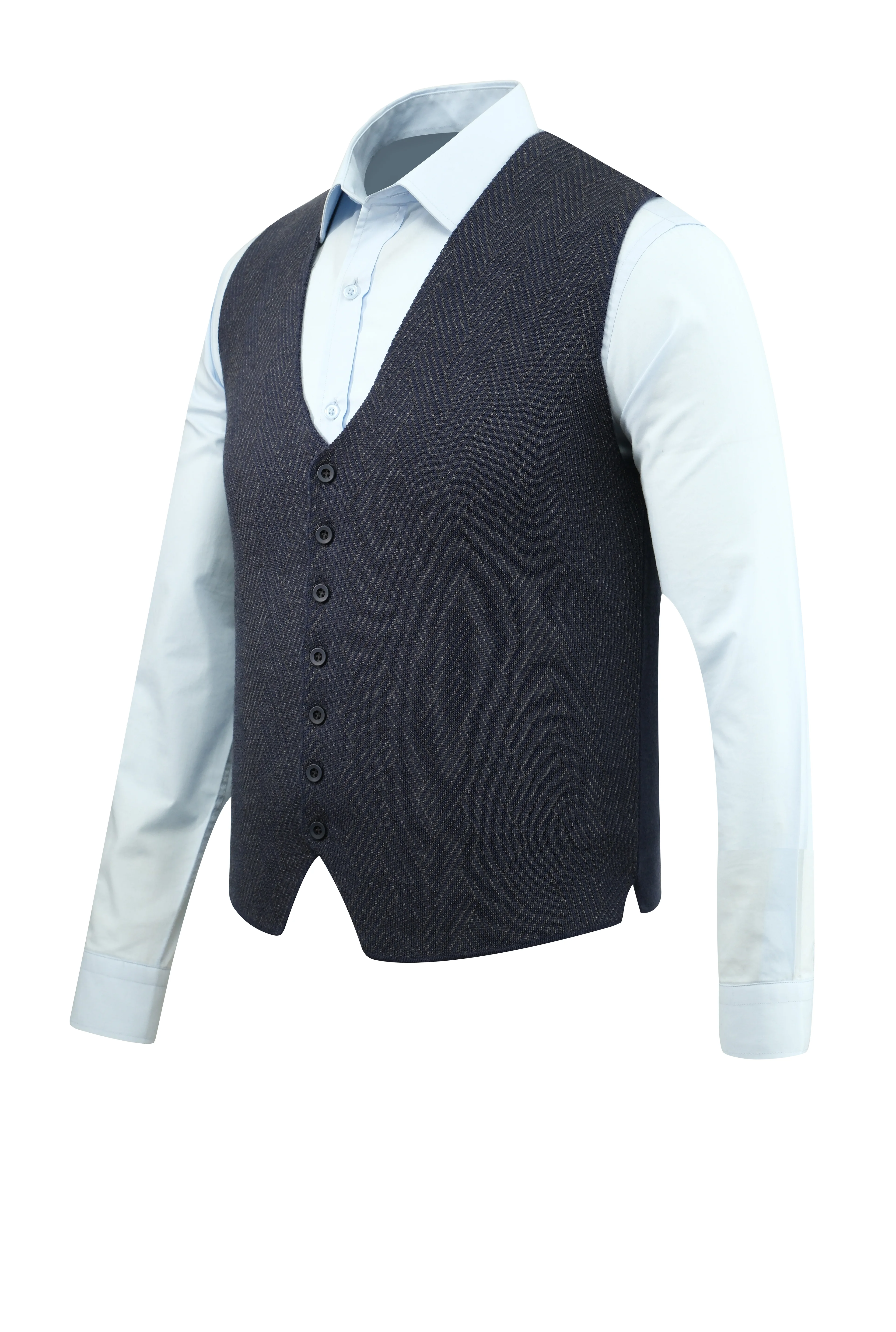 Erkek Düğmeli Yelek Cepsiz Desenli Çelik Örgü Klasik Kalıp - 5211LS - LACİVERT