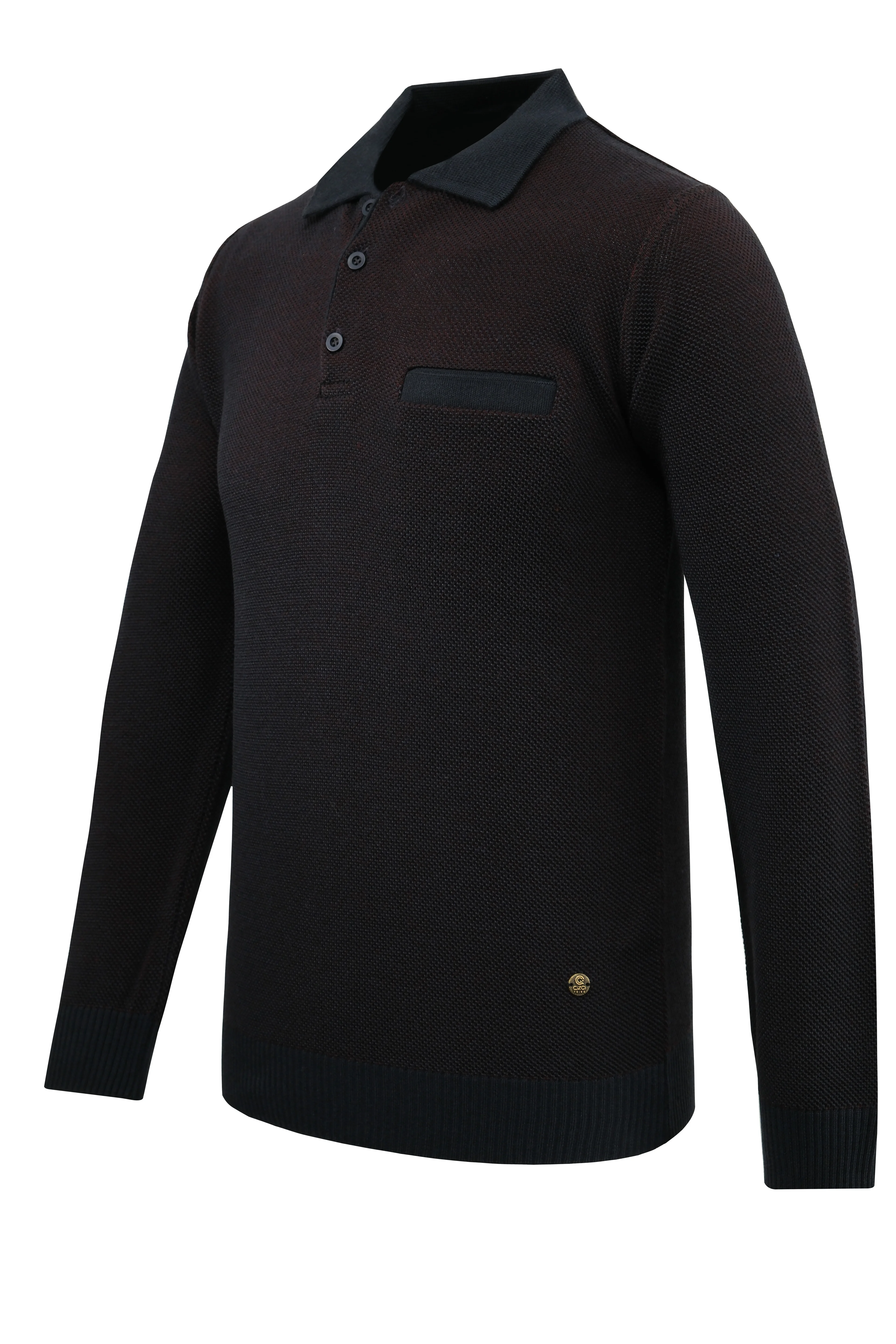 Erkek Polo Yaka Kazak Cepli Pike Desen Çelik Örgü Klasik Kalıp - 5214F - NAVY BLUE