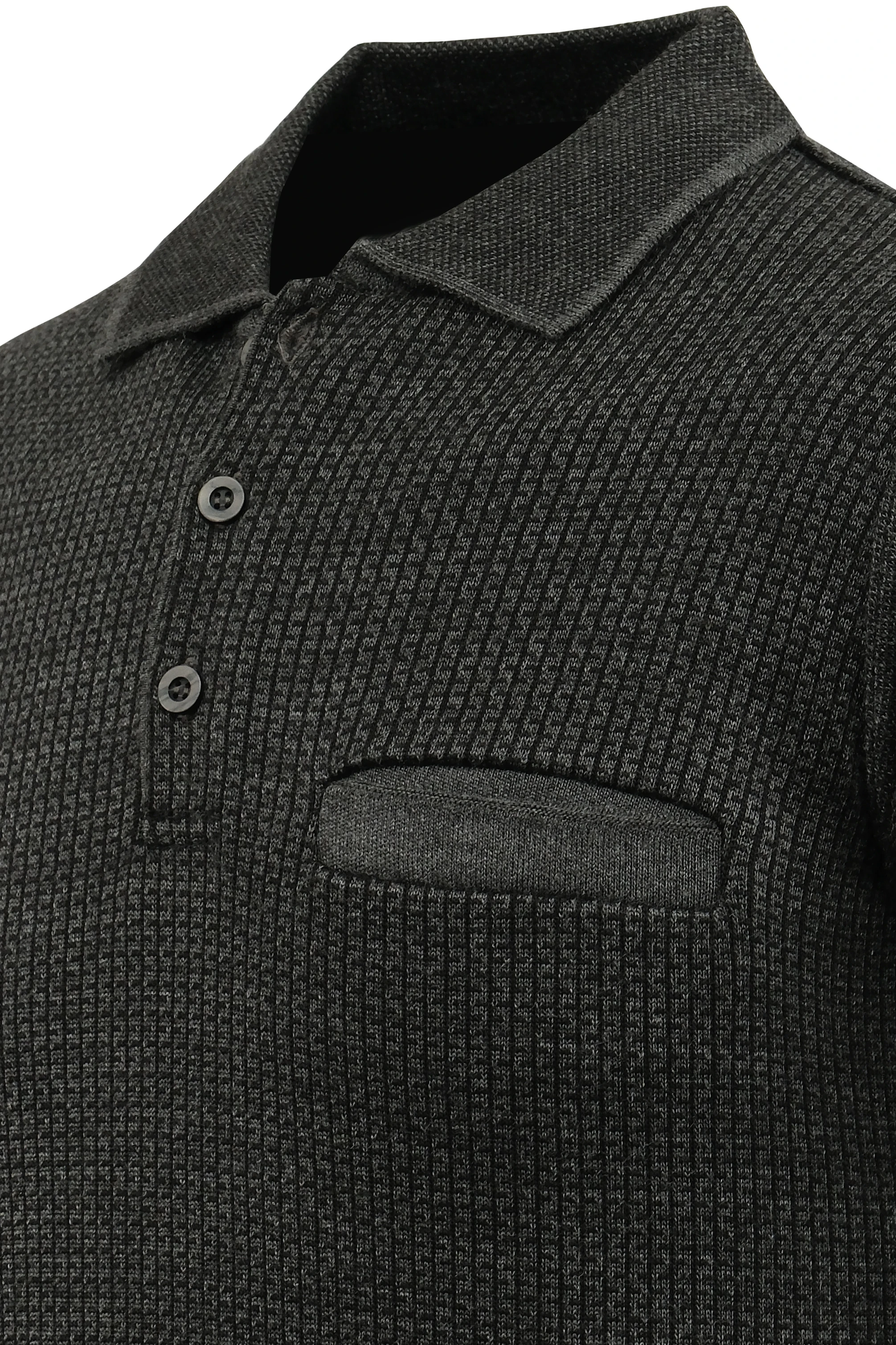 Erkek Büyük Beden Polo Yaka Kazak Cepli Desenli Çelik Örgü Klasik Kalıp - 5208FB - ANTHRACITE