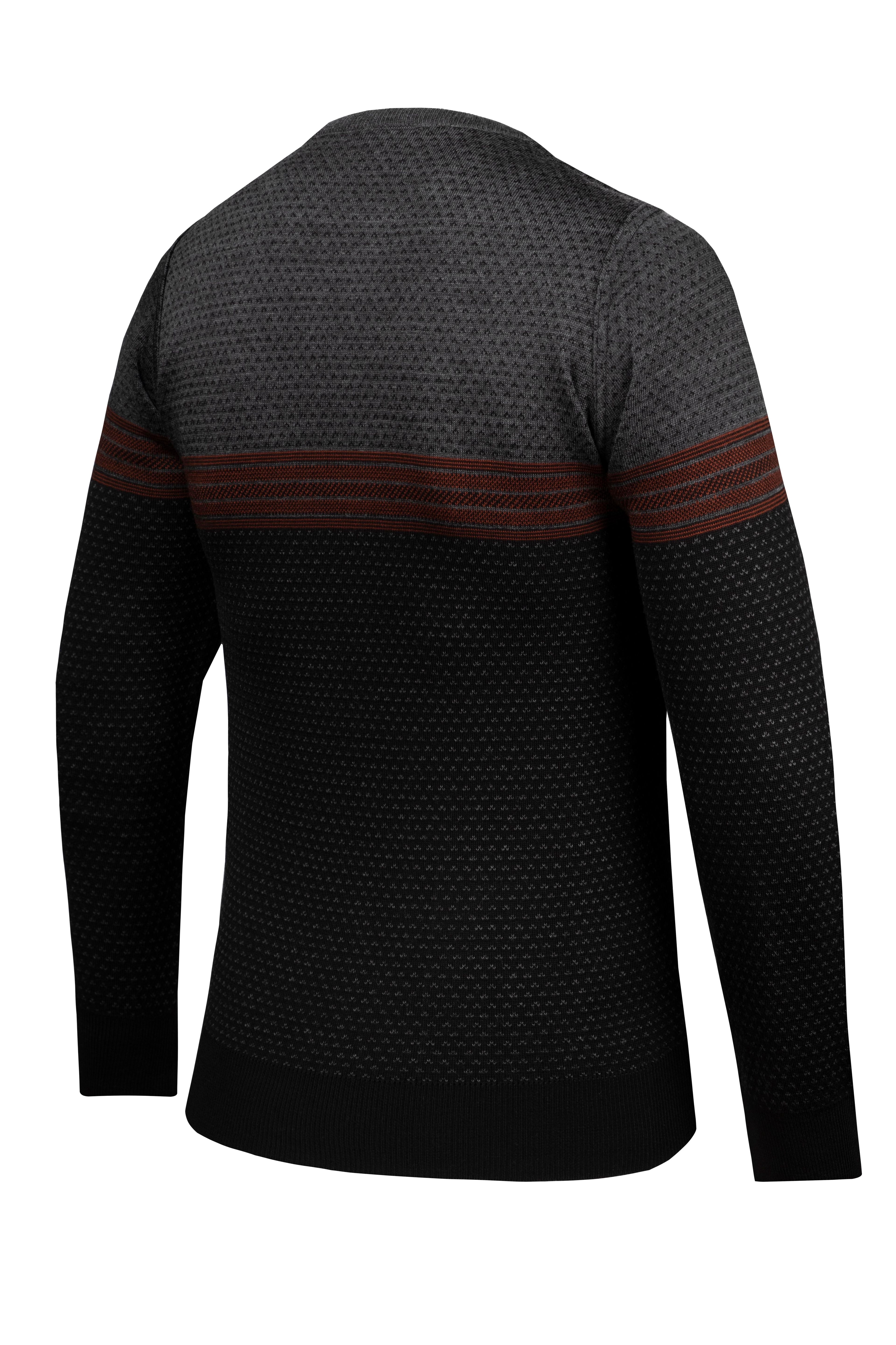 Stripe Knitwear Men's Crew Neck Knitwear Sweater Patterned Sleeve and Waist Elastic Steel Knitted Regular Pattern - 5009C - BLACK