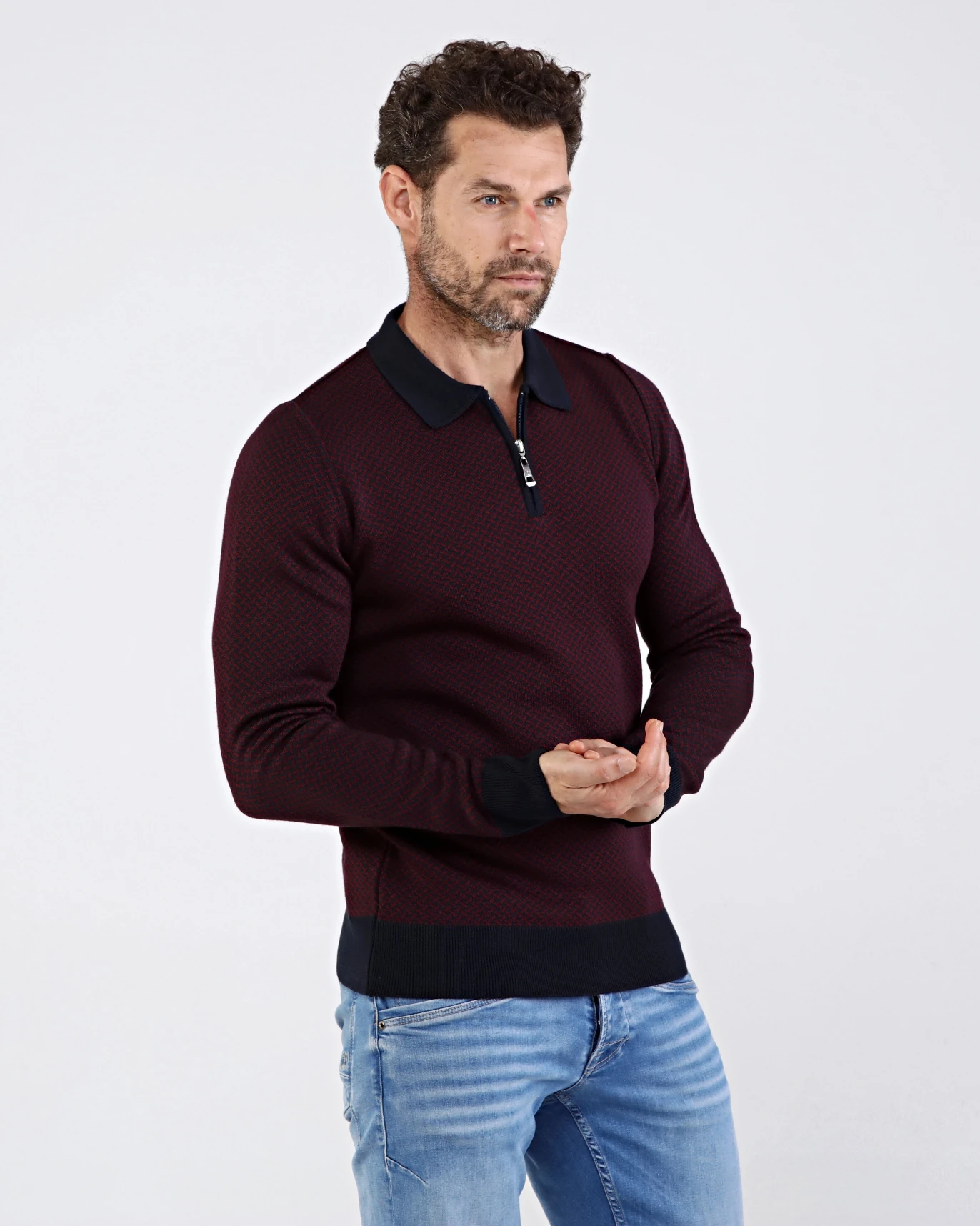 Çizgi Triko Erkek Polo Yaka Triko Kazak Desenli Kol Ve Bel Lastikli Çelik Örgü Regular Kalıp