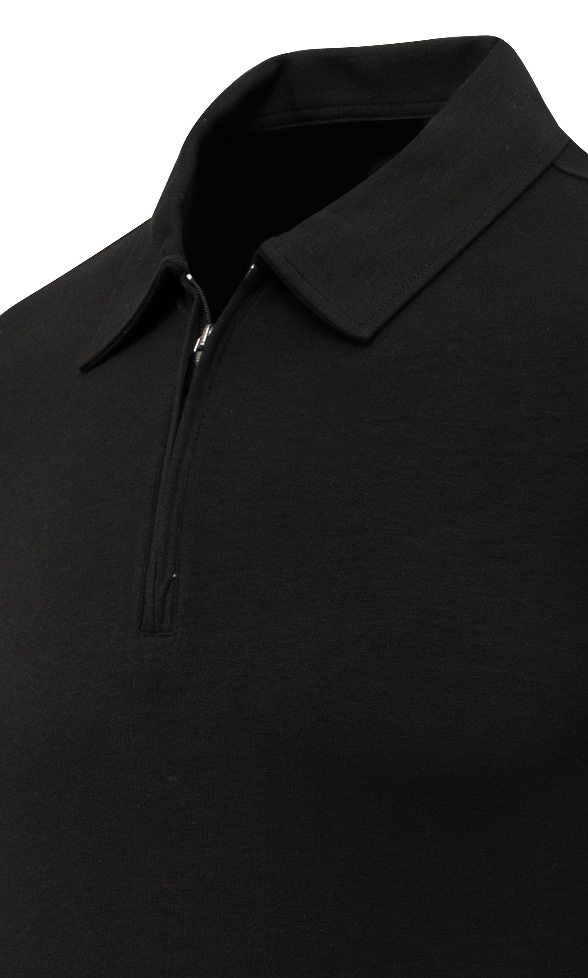 Erkek Polo Yaka Fermuarlı Sweat Düz Renk Klasik Kalıp - 5230F - BLACK