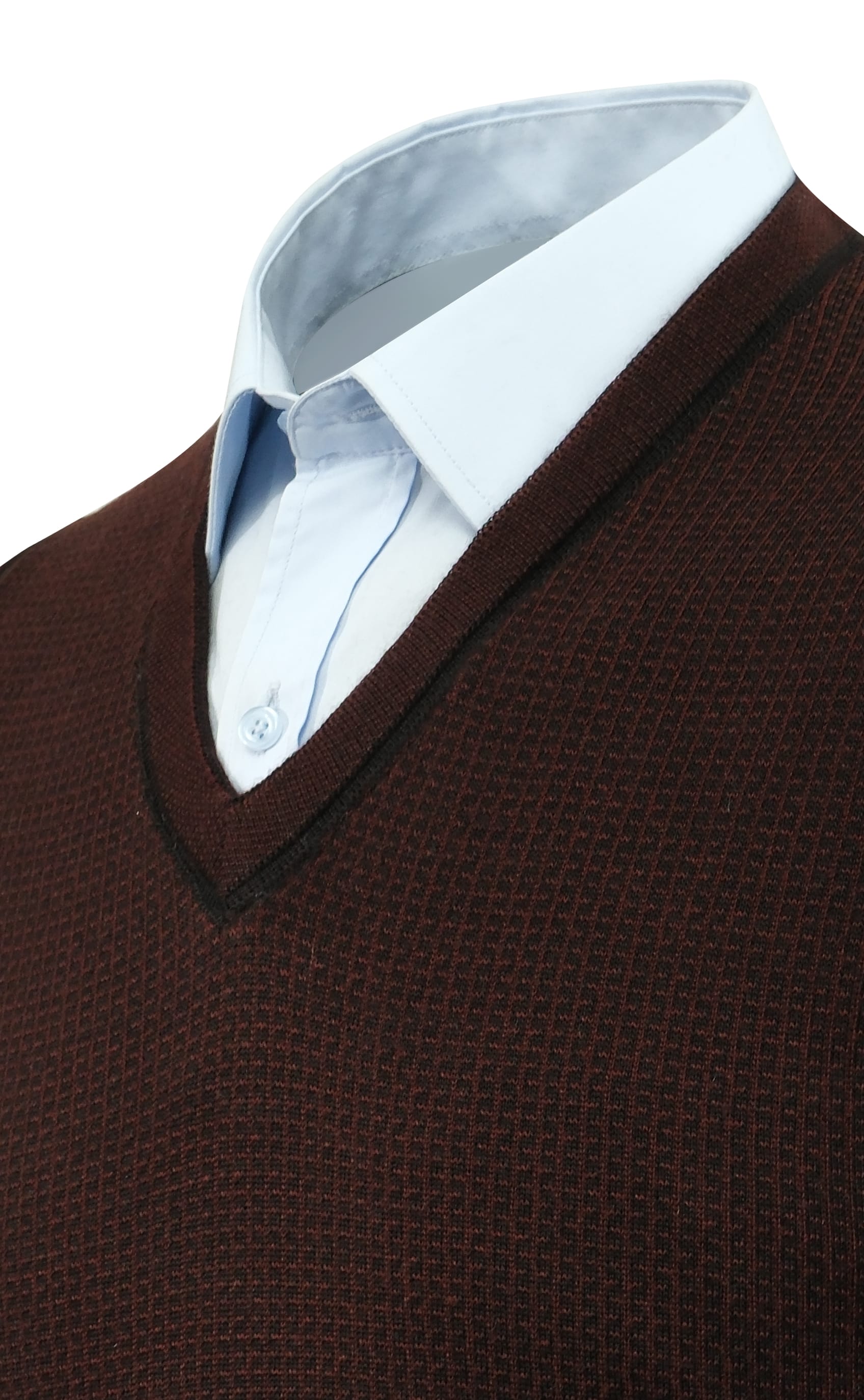 Erkek Büyük Beden V Yaka Süveter Desenli Çelik Örgü Klasik Kalıp - 5208HB - BURGUNDY