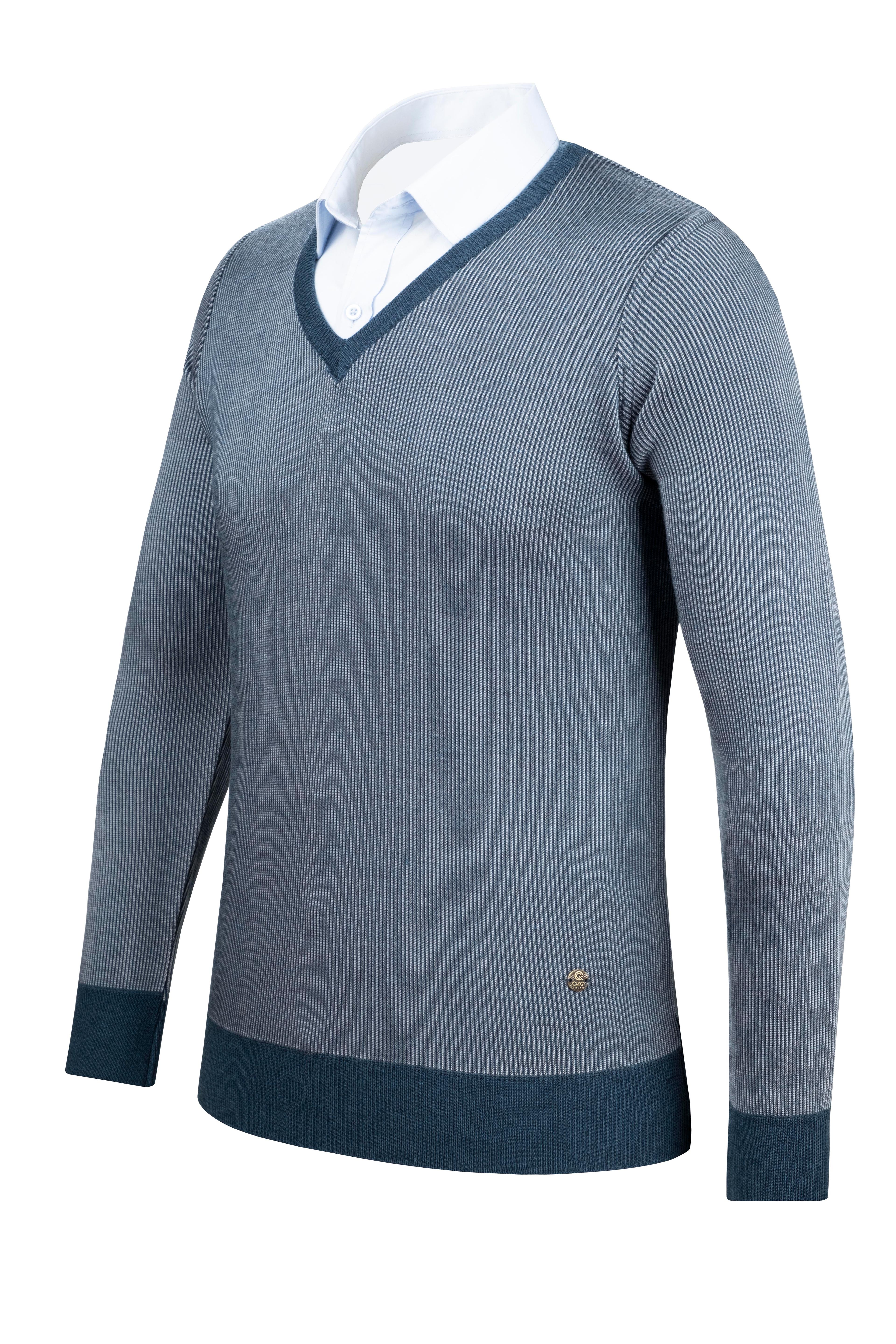 Stripe Knitwear Men's V-Neck Knitwear Sweater Patterned Sleeve and Waist Elastic Steel Knitted Classic Pattern - 5015D - OIL