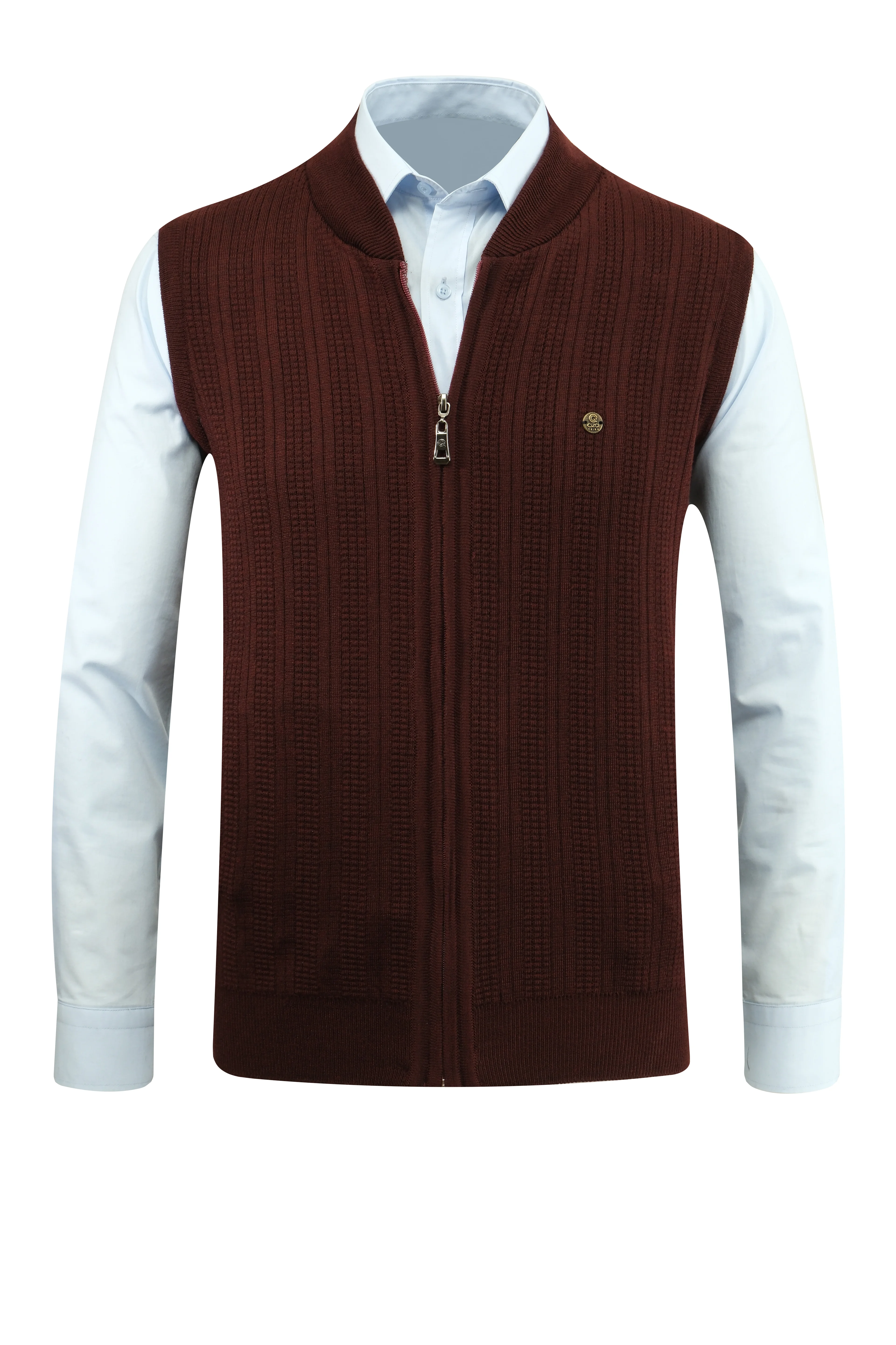 Erkek Fermuarlı Triko Yelek Çelik Örgü Desenli Cepli Klasik Kalıp - 5209J