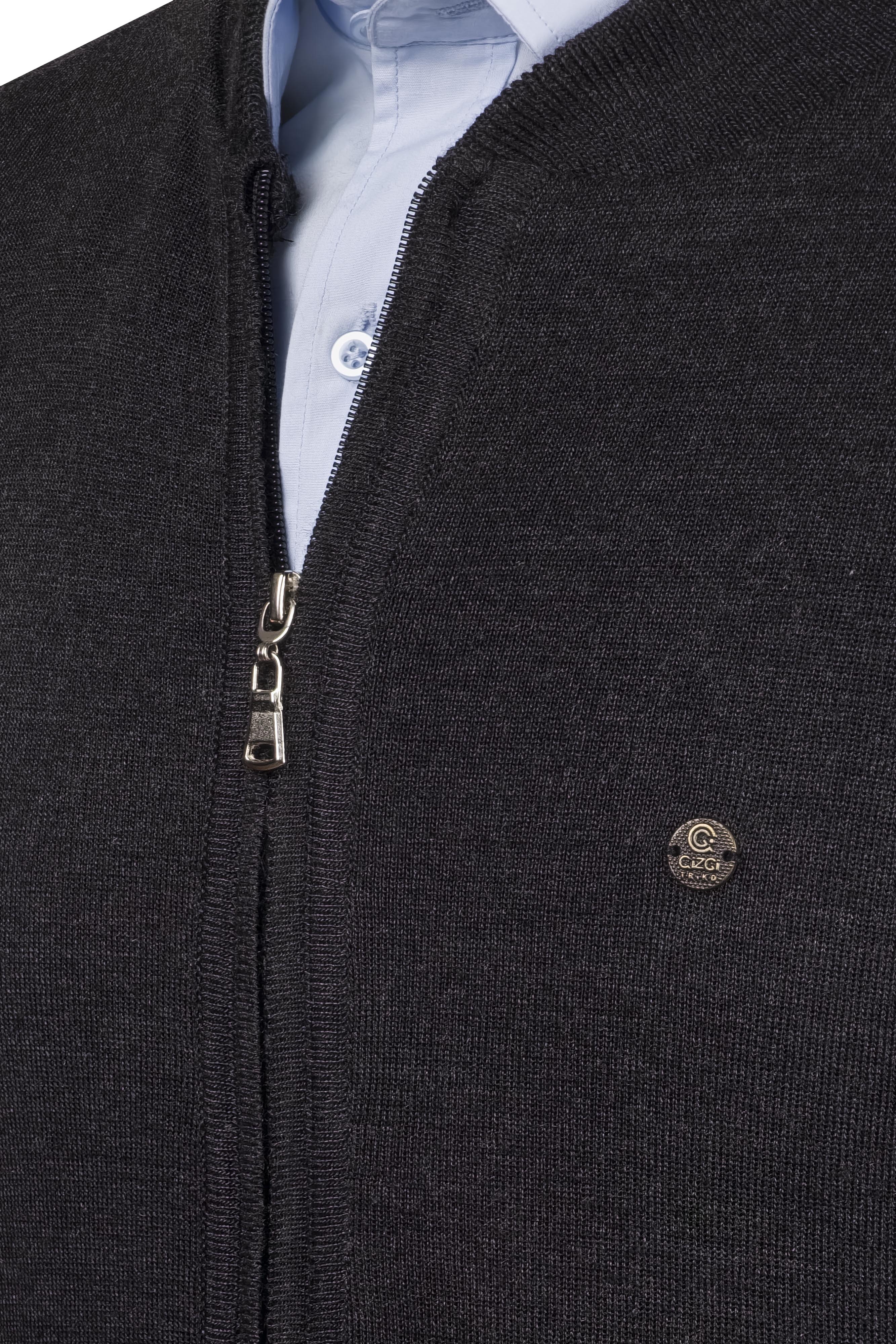 Çizgi Triko Erkek Triko Yelek Fermuarlı Cepli Çelik Örgü Triko Klasik Kalıp - 4241J