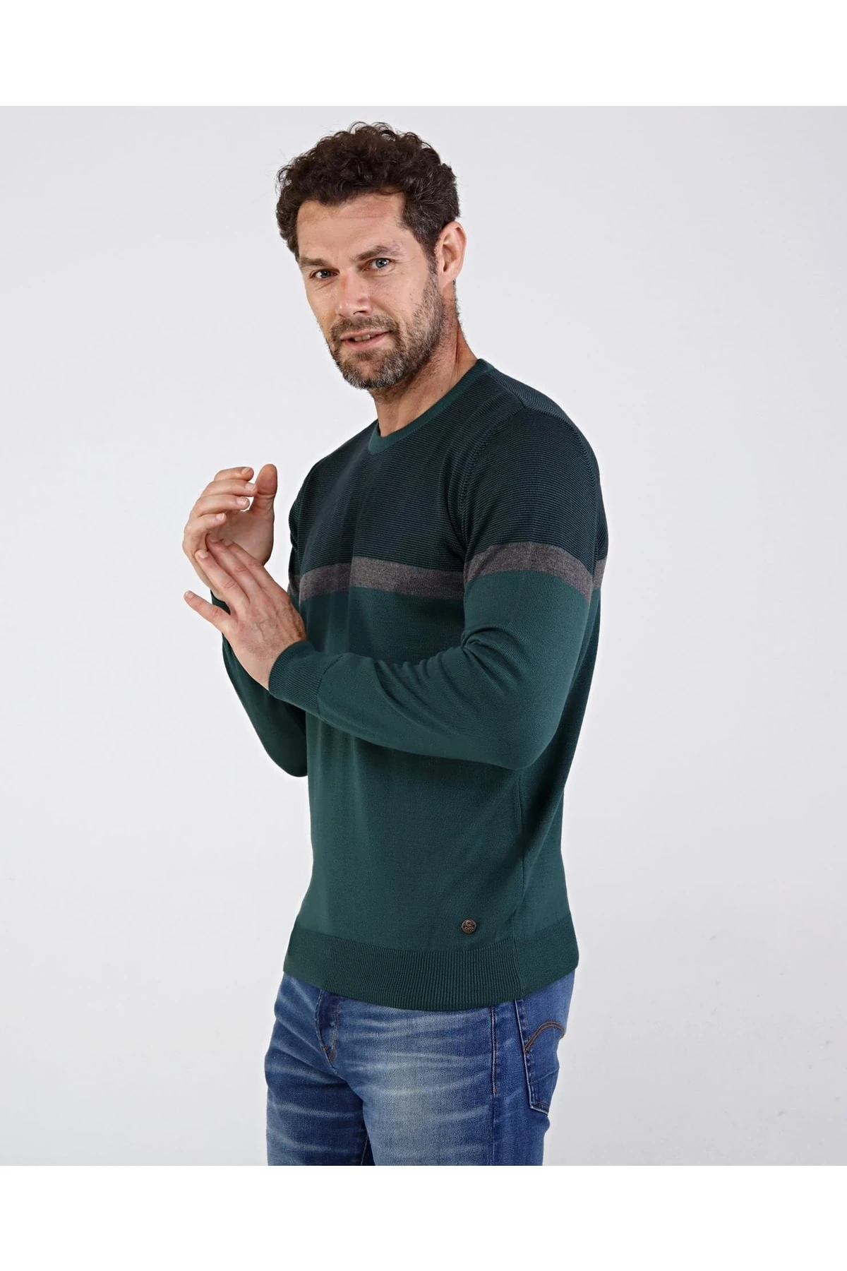 Battal Erkek Sıfır Yaka Pamuklu Triko Nefti Kazak Desenli Kol Ve Bel Lastikli Regular