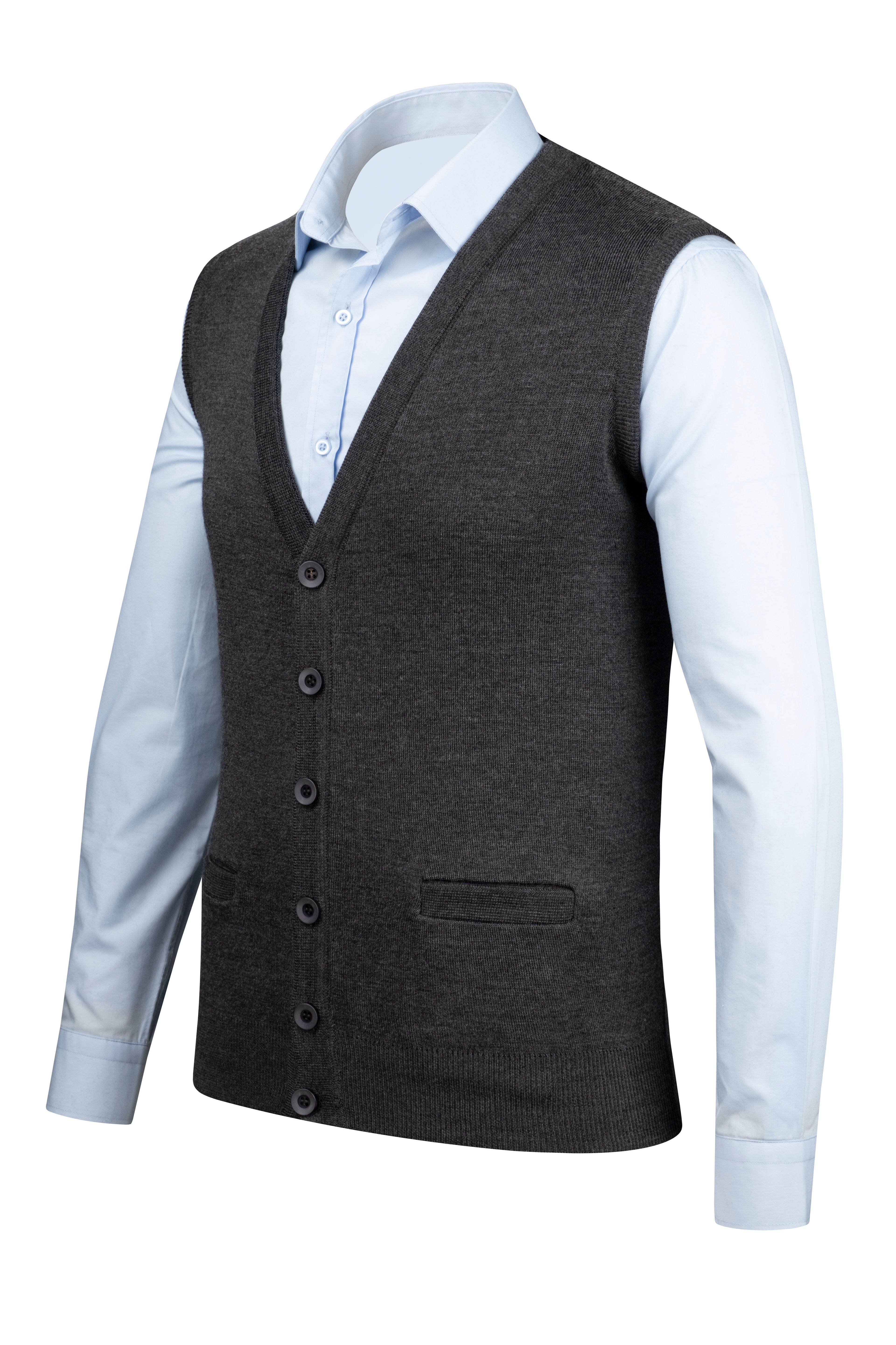 Stripe Knitwear Men's Oversized V-Neck Vest Buttoned Patterned Steel Knitted Classic Pattern -4241LB - ANTRASİT