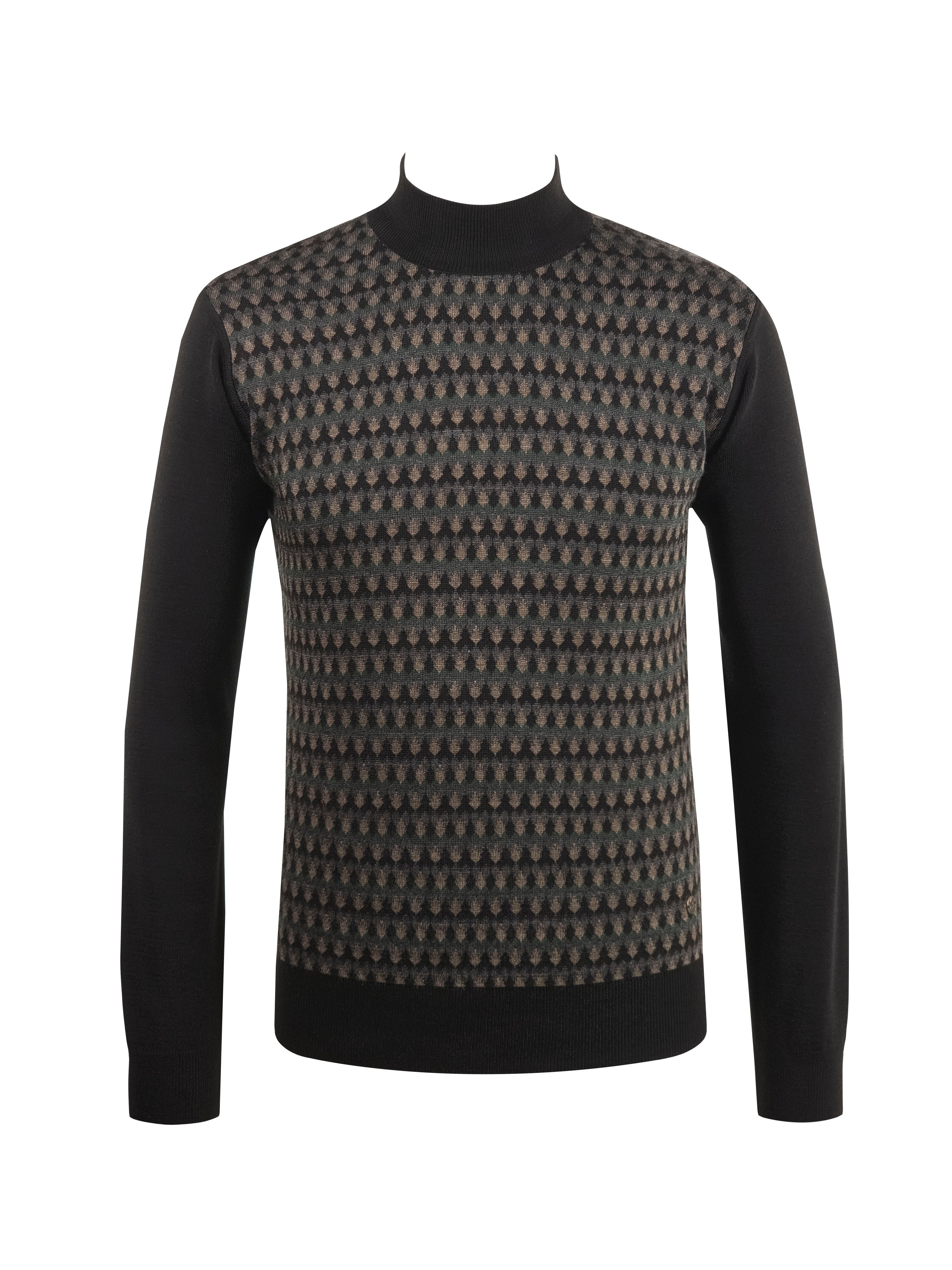 Line Knitwear Men's Half Turtleneck Knitwear Sweater Patterned Sleeve and Waist Elastic Steel Knitted Classic Pattern -4802B - SİYAH