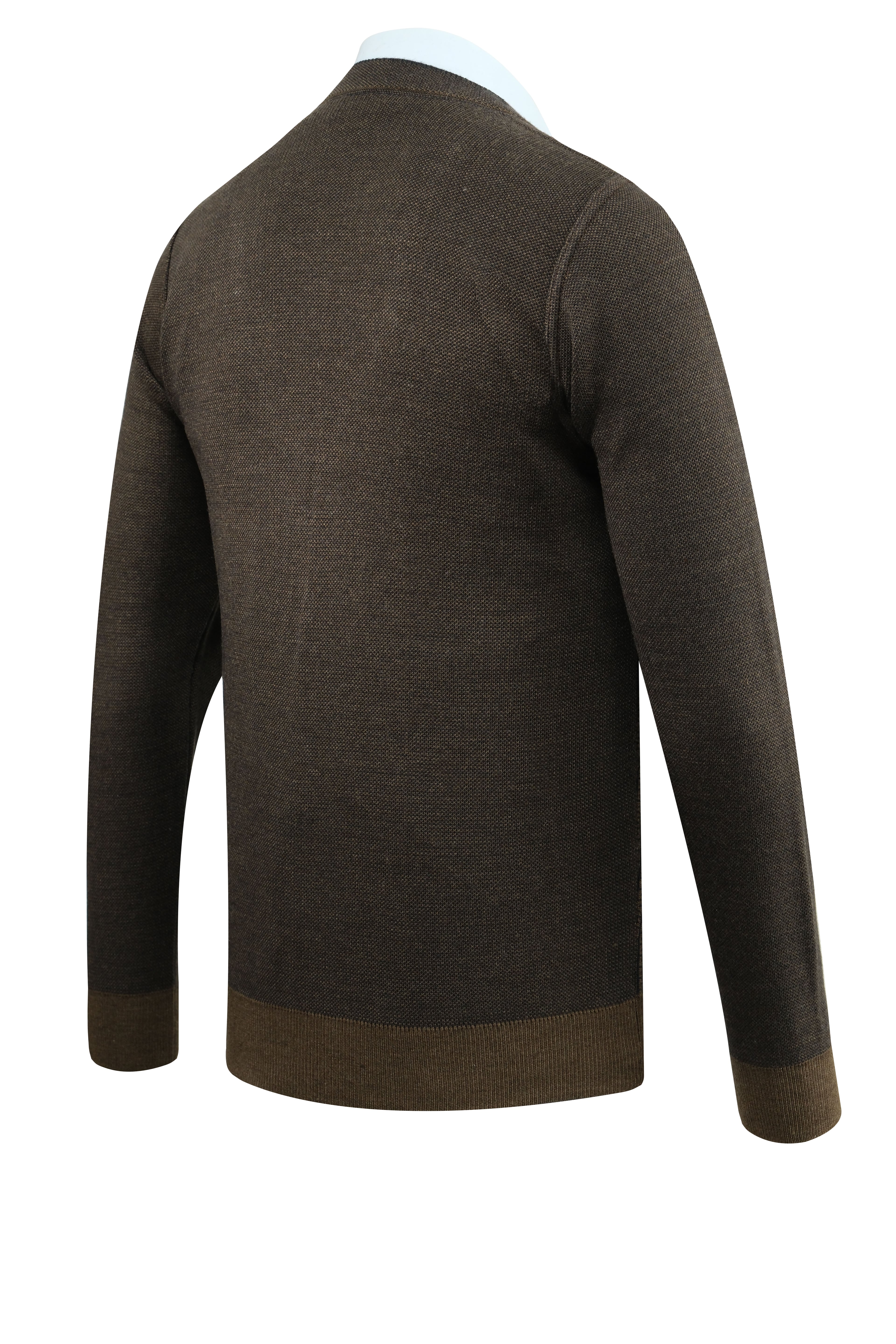 Erkek Düğmeli Hırka Cepli Desenli Çelik Örgü Klasik Kalıp - 5208M - VİZON