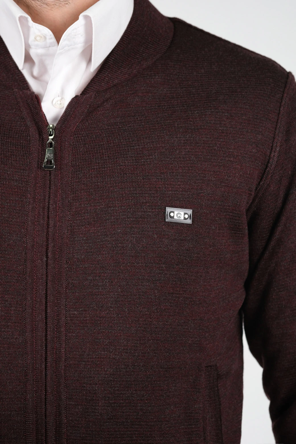 Çizgi Triko Erkek Hakim Yaka Astarlı Triko Mont Fermuarlı  Çelik Örgü -4200T