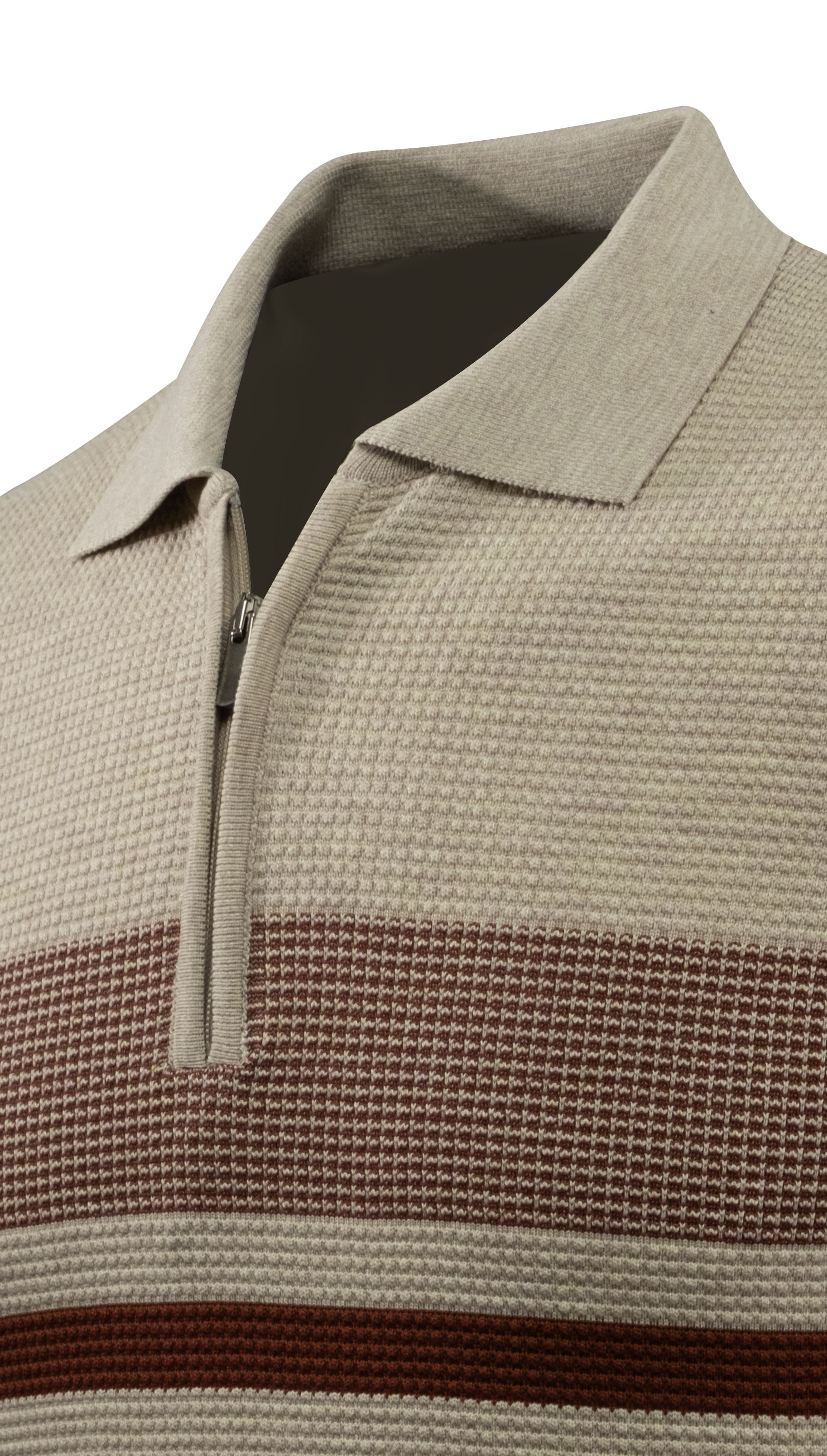 Erkek Fermuarlı Polo Yaka Kazak Triko Kabartmalı Örgü Desenli Klasik Kalıp - 5241F - BEIGE