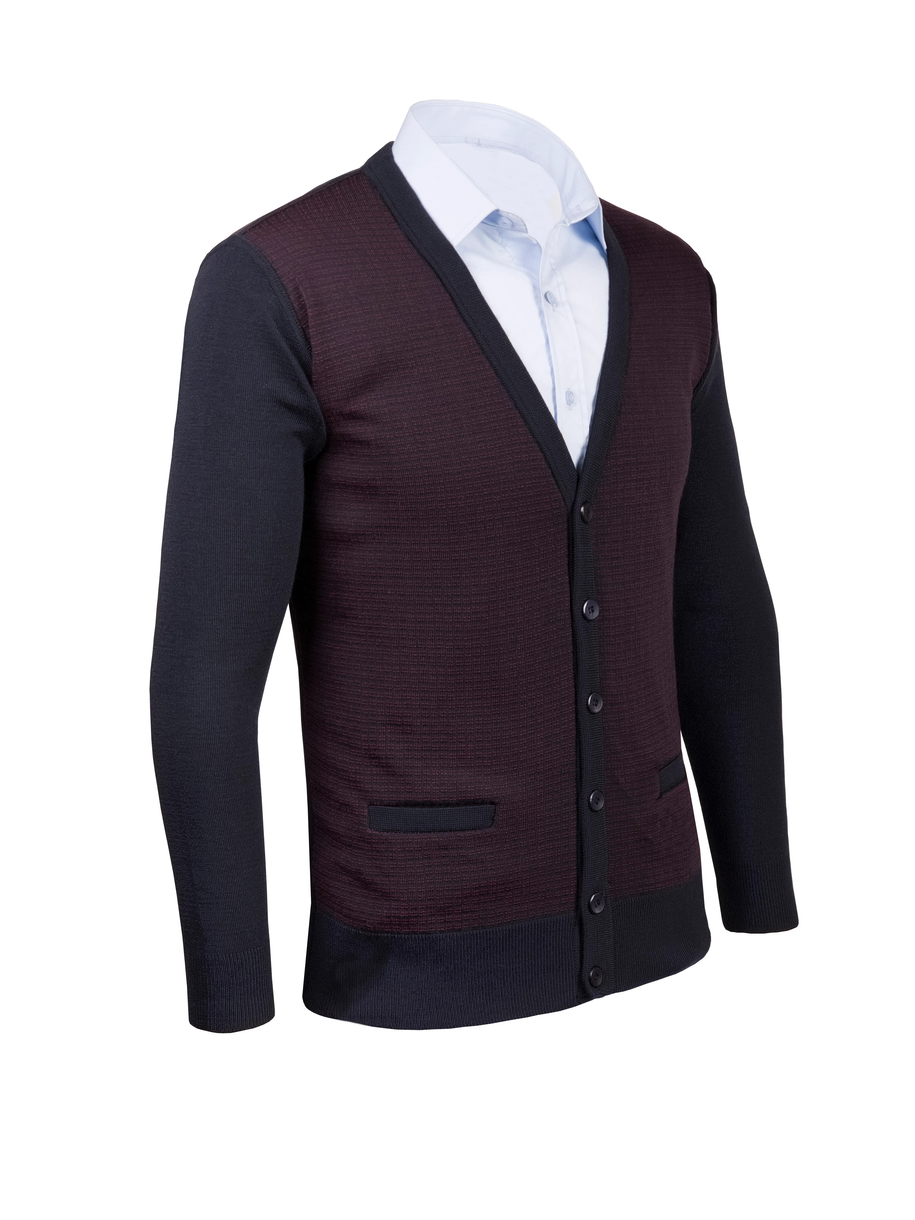 Çizgi Triko Erkek V Yaka Triko Hırka Düğmeli Cep Detaylı Desenli Çelik Örgü Klasik Kalıp