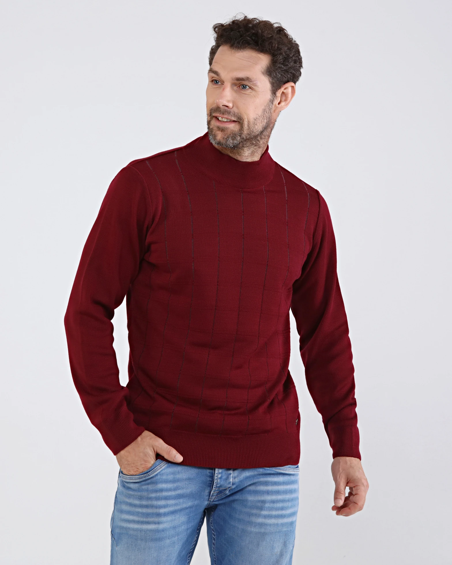 Çizgi Triko Erkek Yarım Balıkçı Yaka Triko Kazak Desenli Kol Ve Bel Lastikli Çelik Örgü Klasik Kalıp