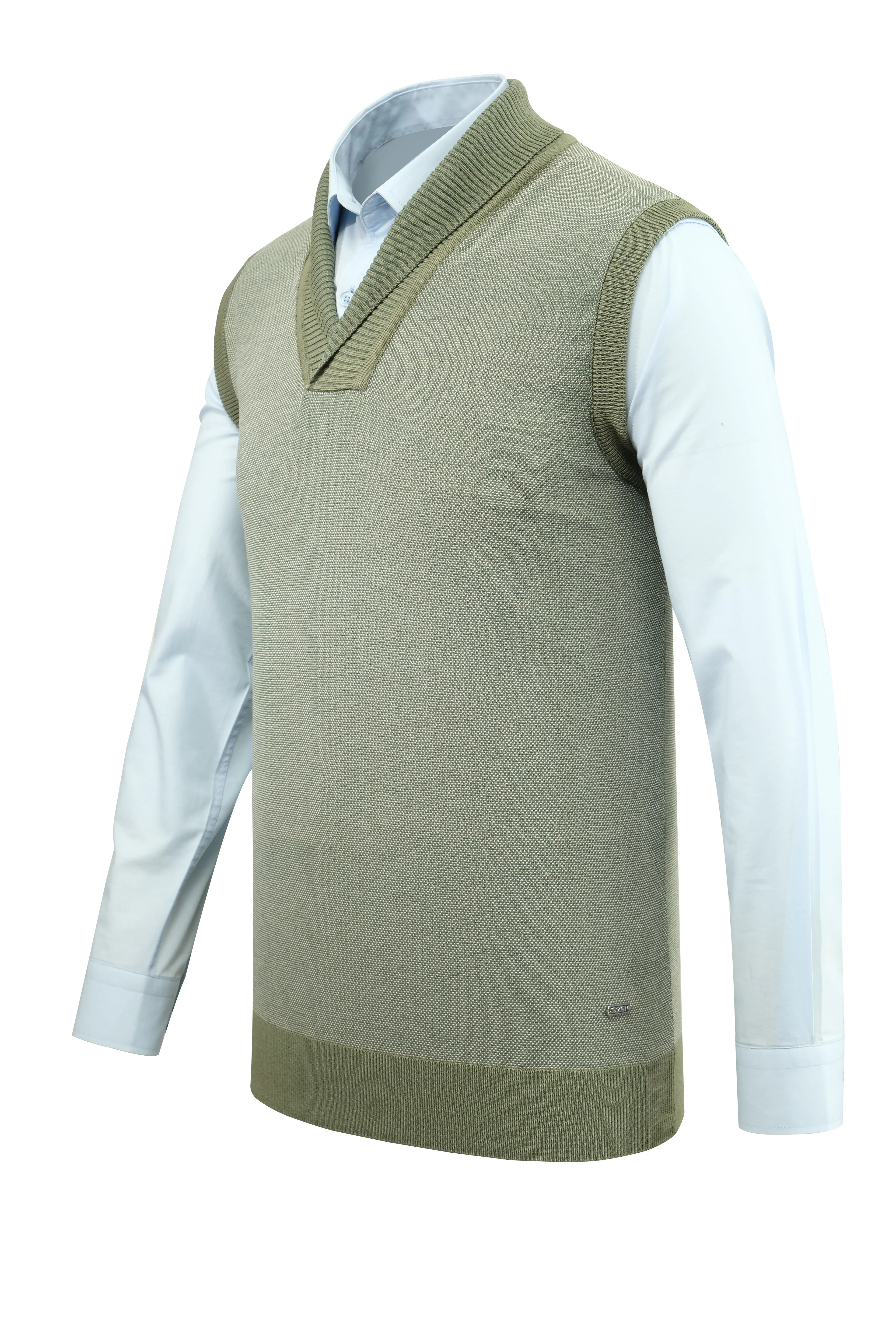 Erkek Şal Yaka Triko Süveter Noktalı Desen Klasik Kalıp - 5250H - YEŞİL