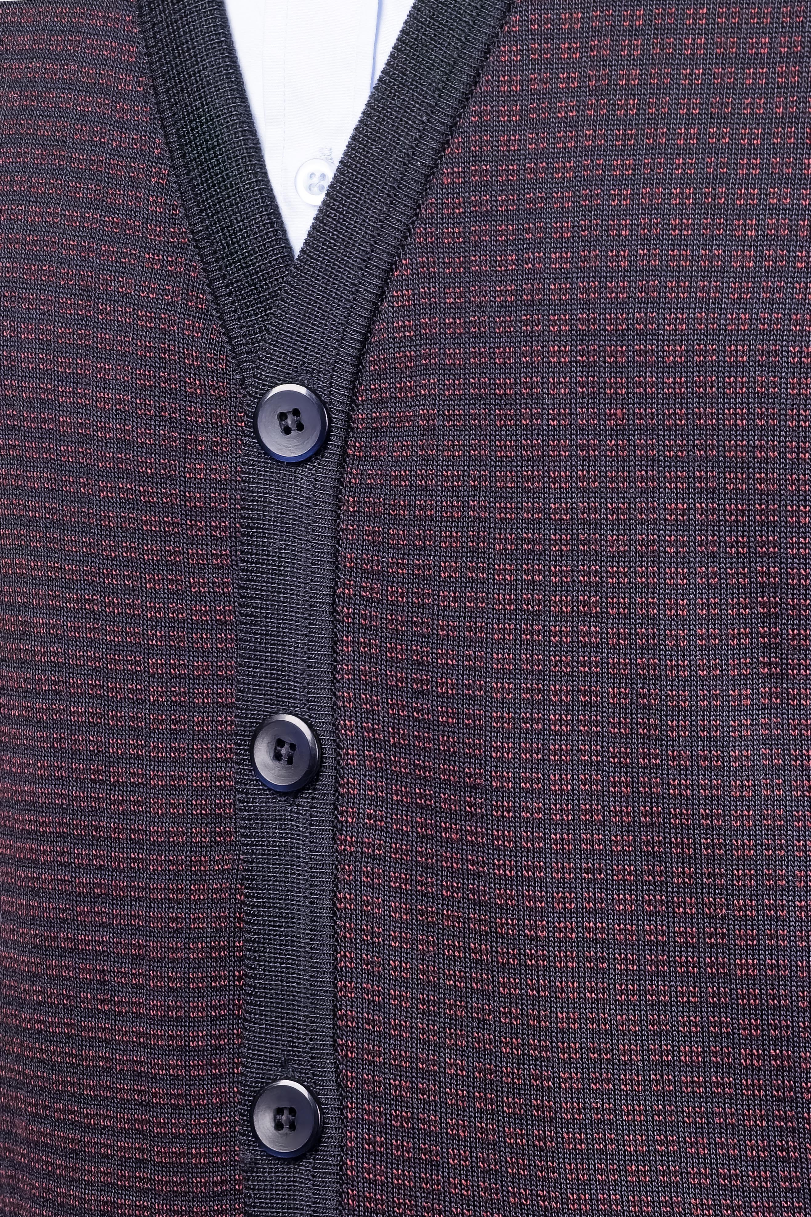 Çizgi Triko Erkek Triko V Yaka Yelek Düğmeli Cep Detaylı Desenli Bel Lastikli Çelik Örgü