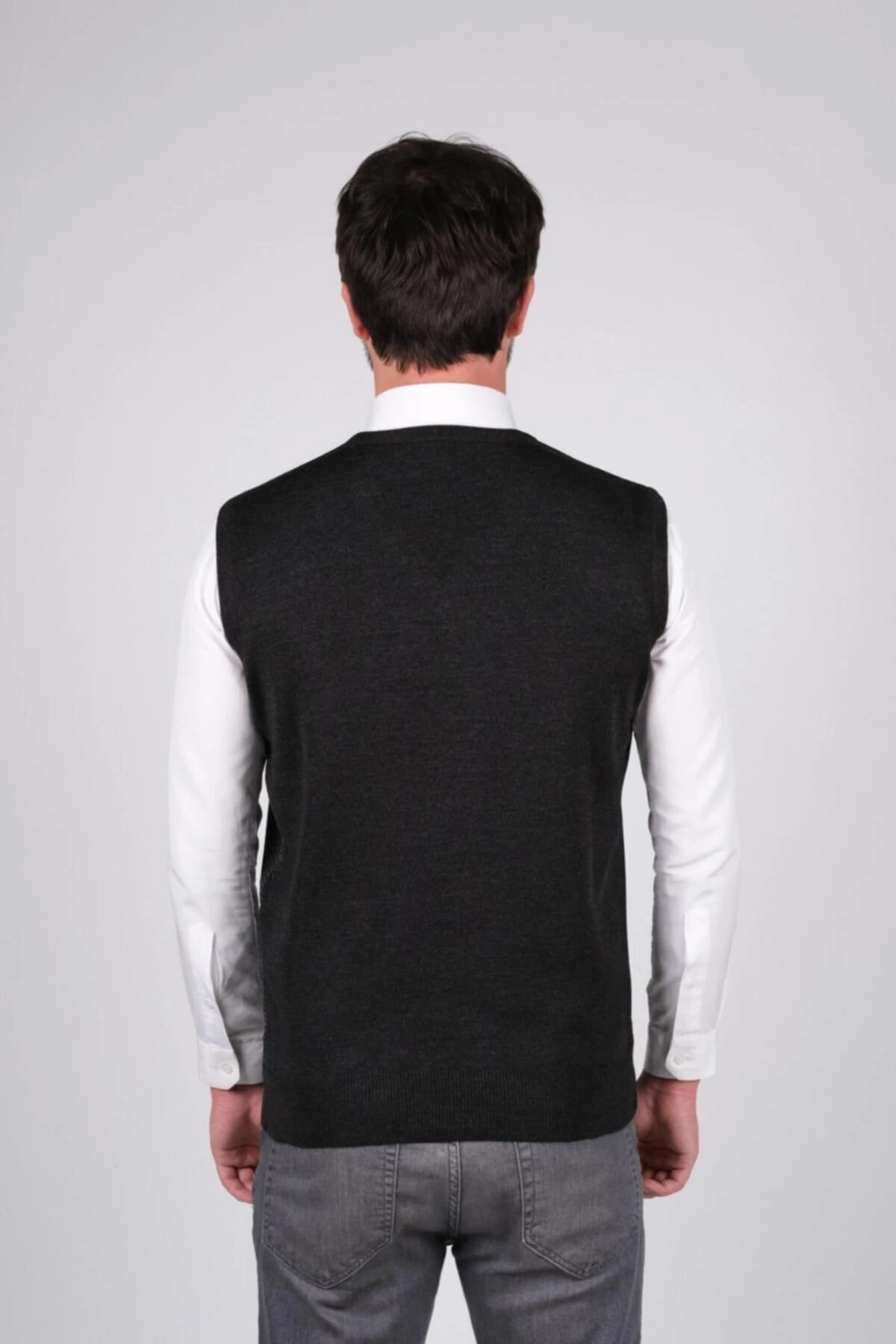 Erkek V Yaka Triko Süveter Desenli Bel Lastikli Dokuma Çelik Örgü