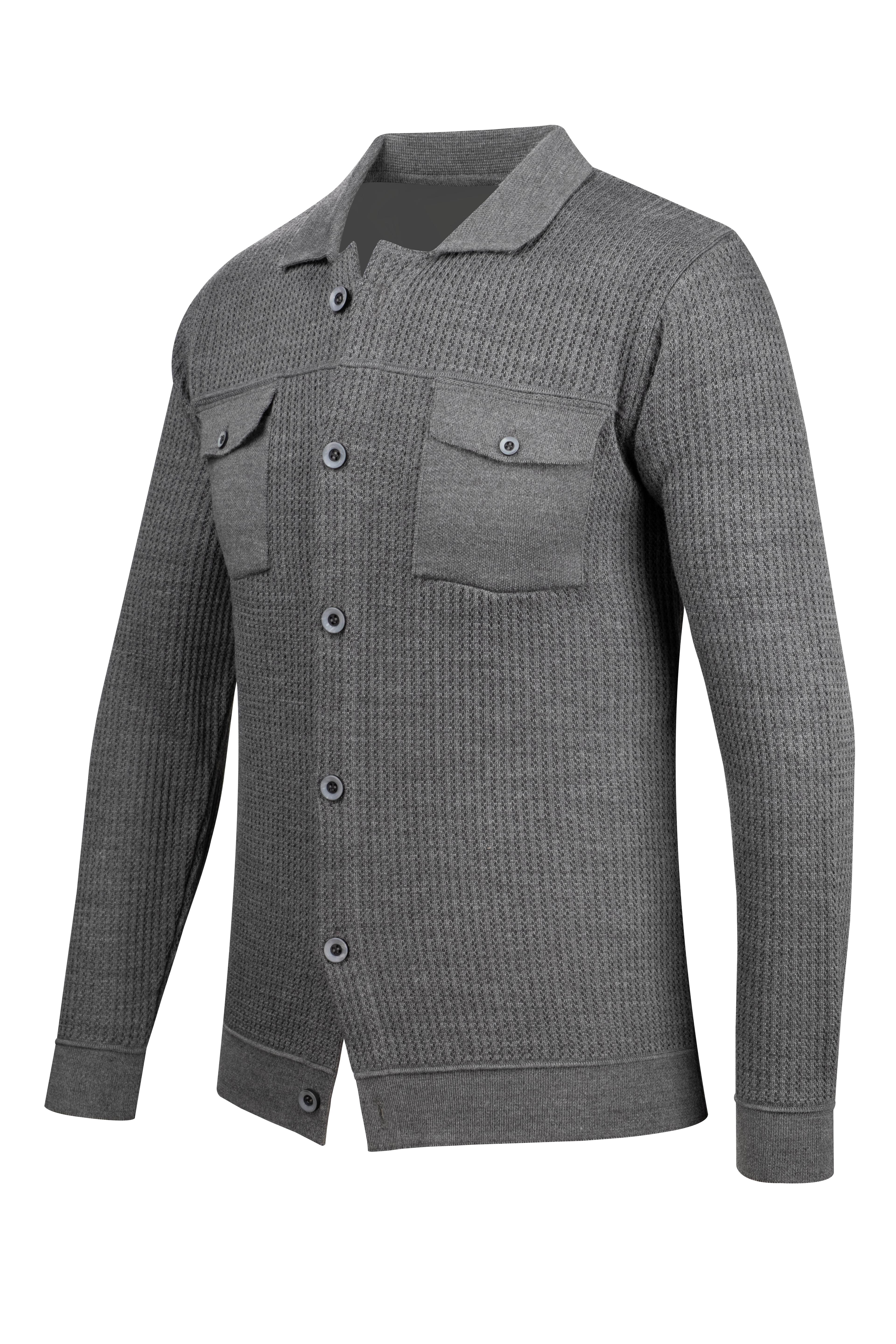 Stripe Knitwear Men's Buttoned Double Pocket Knitwear Knitted Patterned Blazer Single Jacket Regular Pattern -5017G - GREY