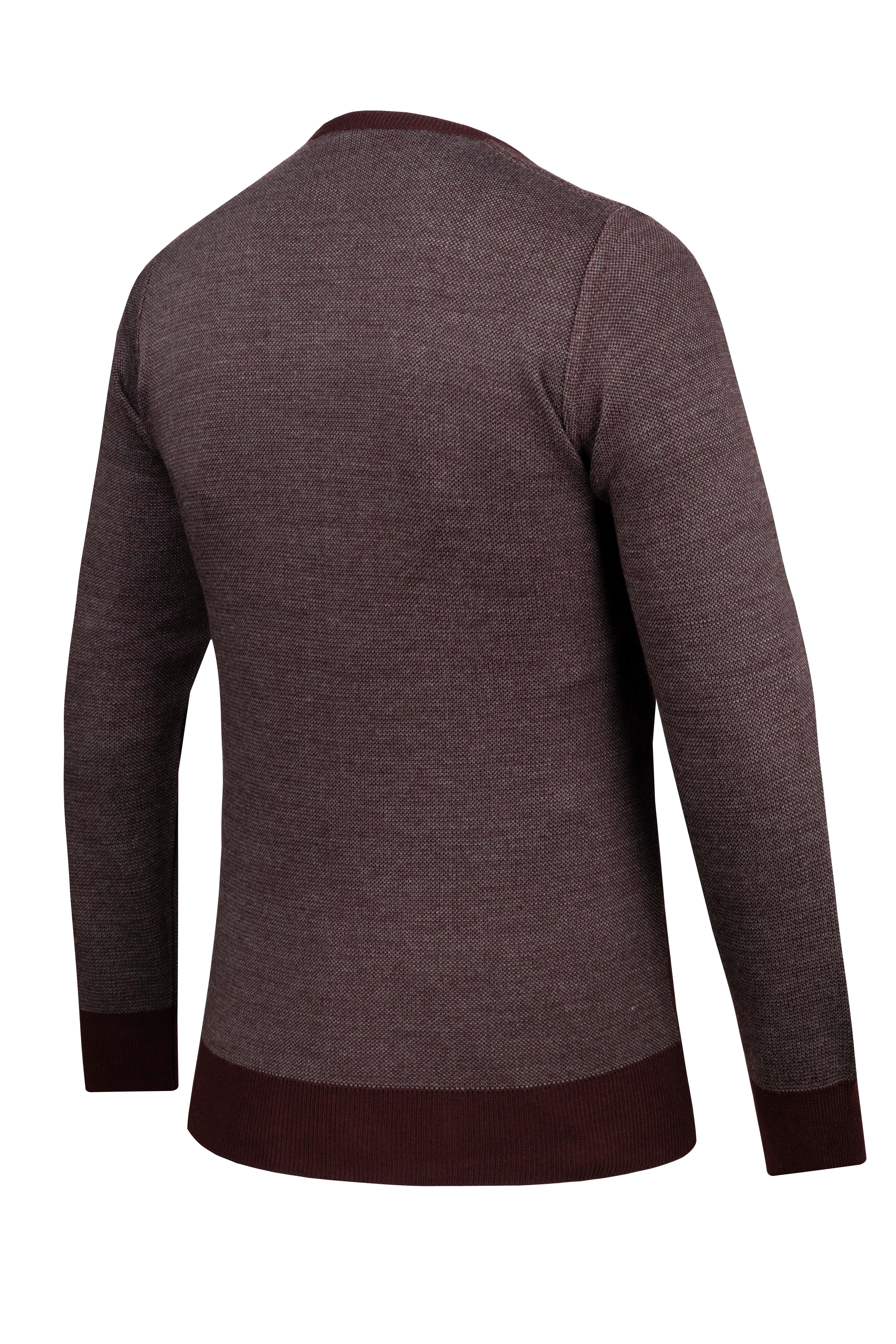 Stripe Knitwear Men's V-Neck Knitwear Sweater Patterned Sleeve and Waist Elastic Steel Knitted Classic Pattern - 5010D - BORDO