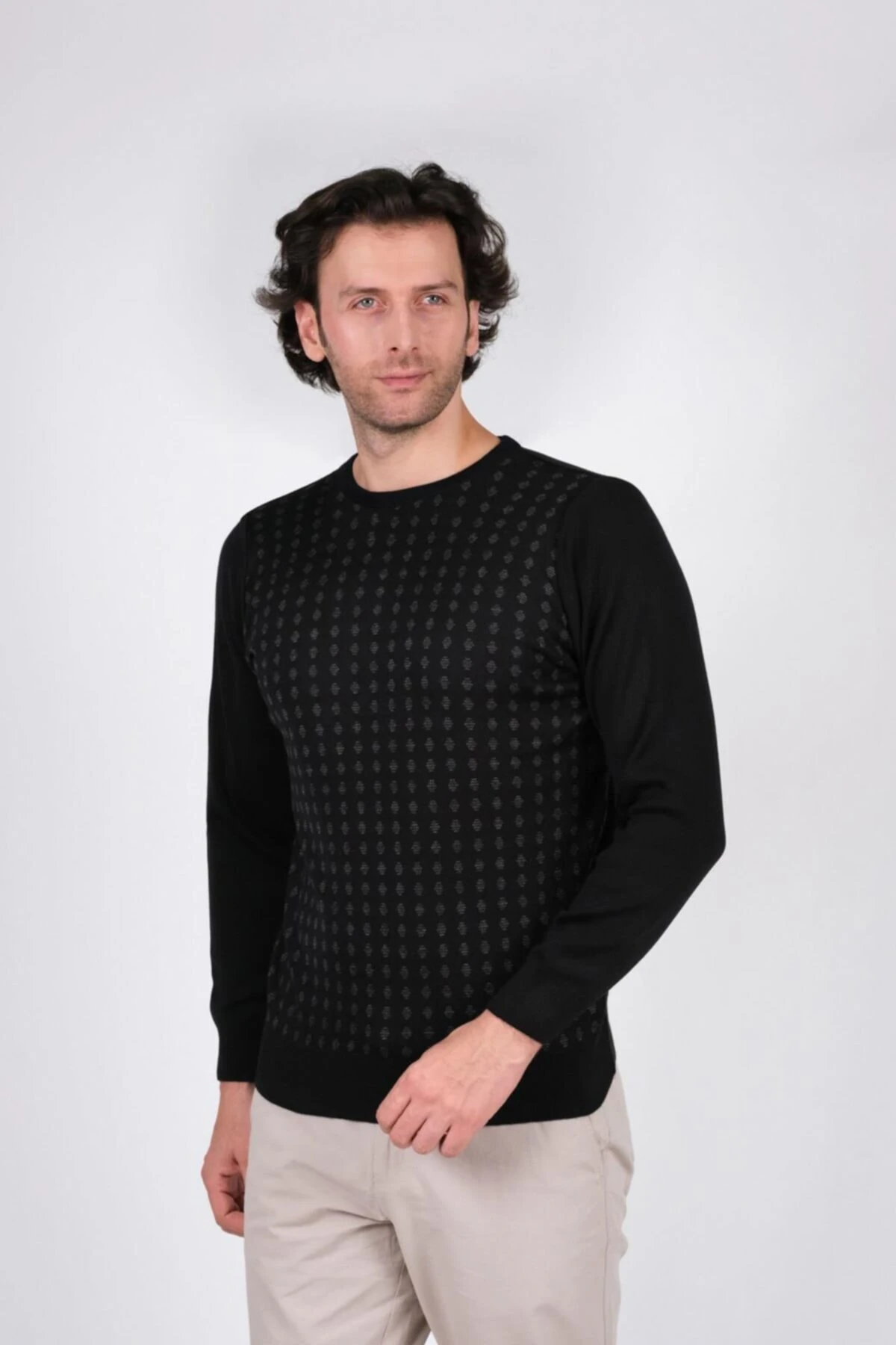 Erkek Battal Sıfır Yaka Triko Kazak Desenli Kol Ve Bel Lastikli Dokuma 3xl - 4xl - 5xl Ç