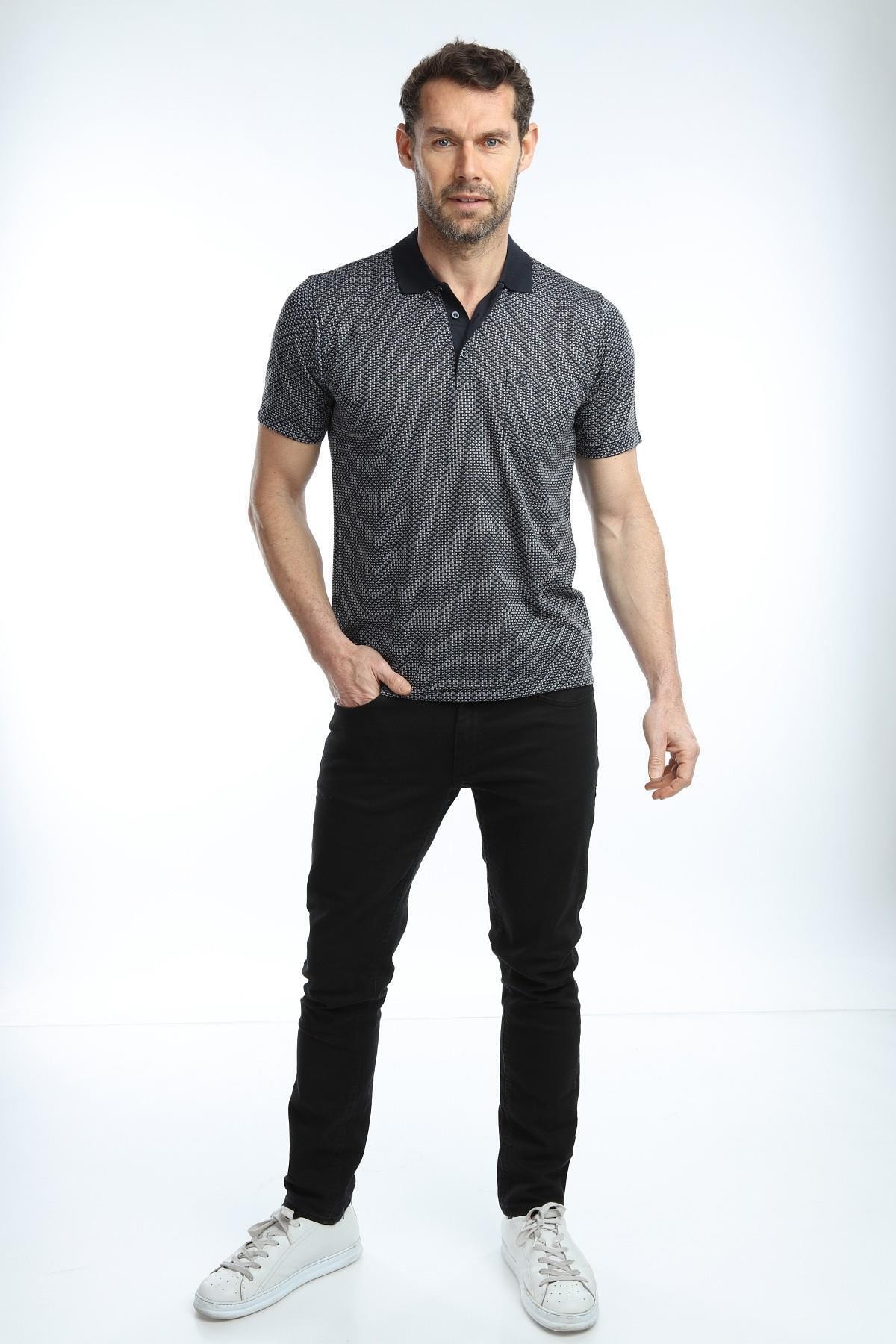 Erkek Lacivert Cep Detaylı Klasik Kesim Polo Yaka T-shirt