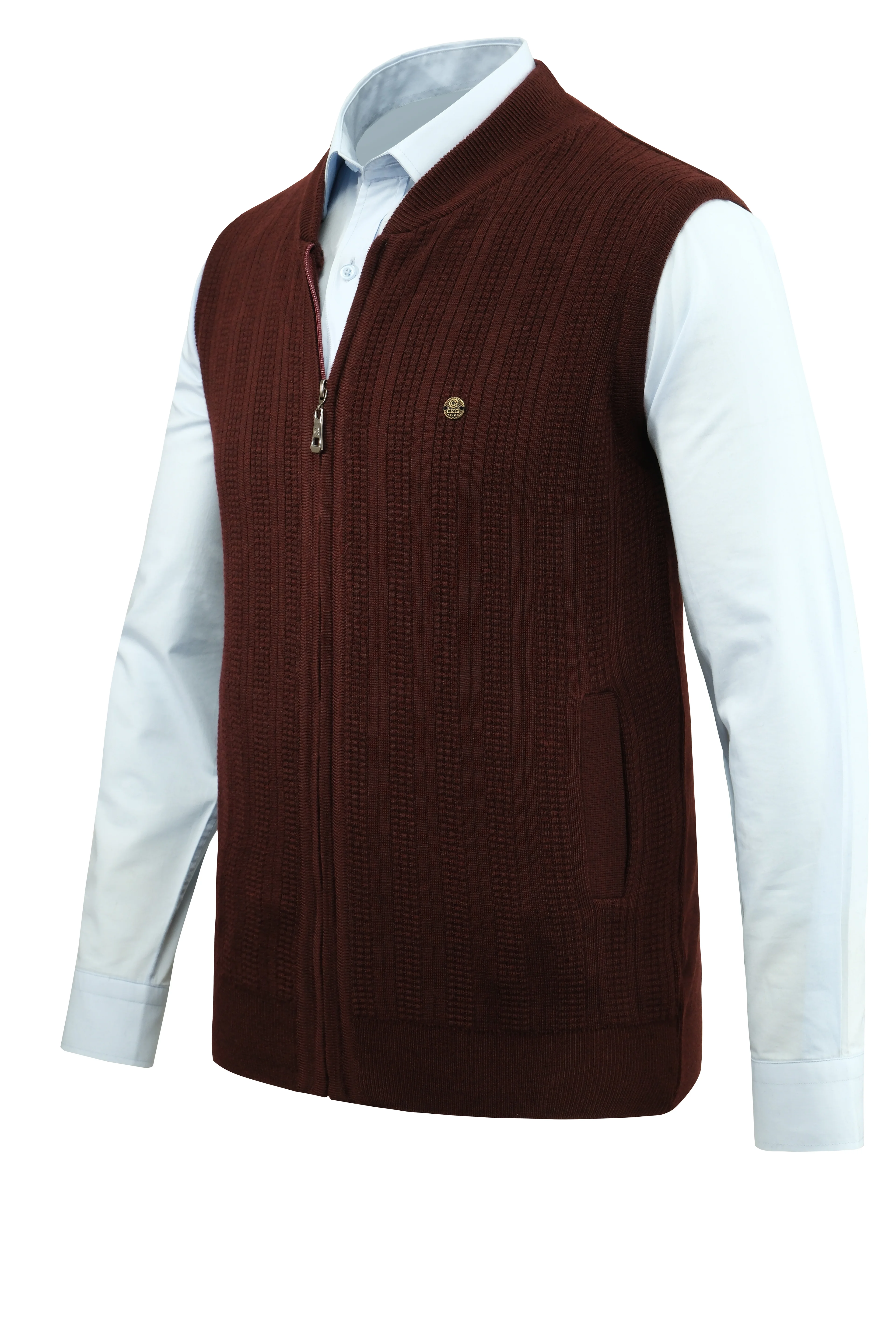 Erkek Fermuarlı Triko Yelek Çelik Örgü Desenli Cepli Klasik Kalıp - 5209J