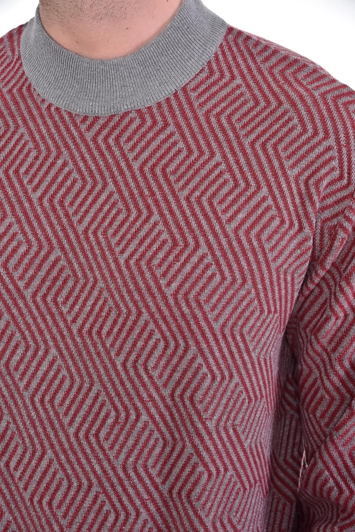 Erkek Yarım Balıkçı Yaka Pamuklu Triko Gri Kazak Desenli Kol Ve Bel Lastikli Dokuma