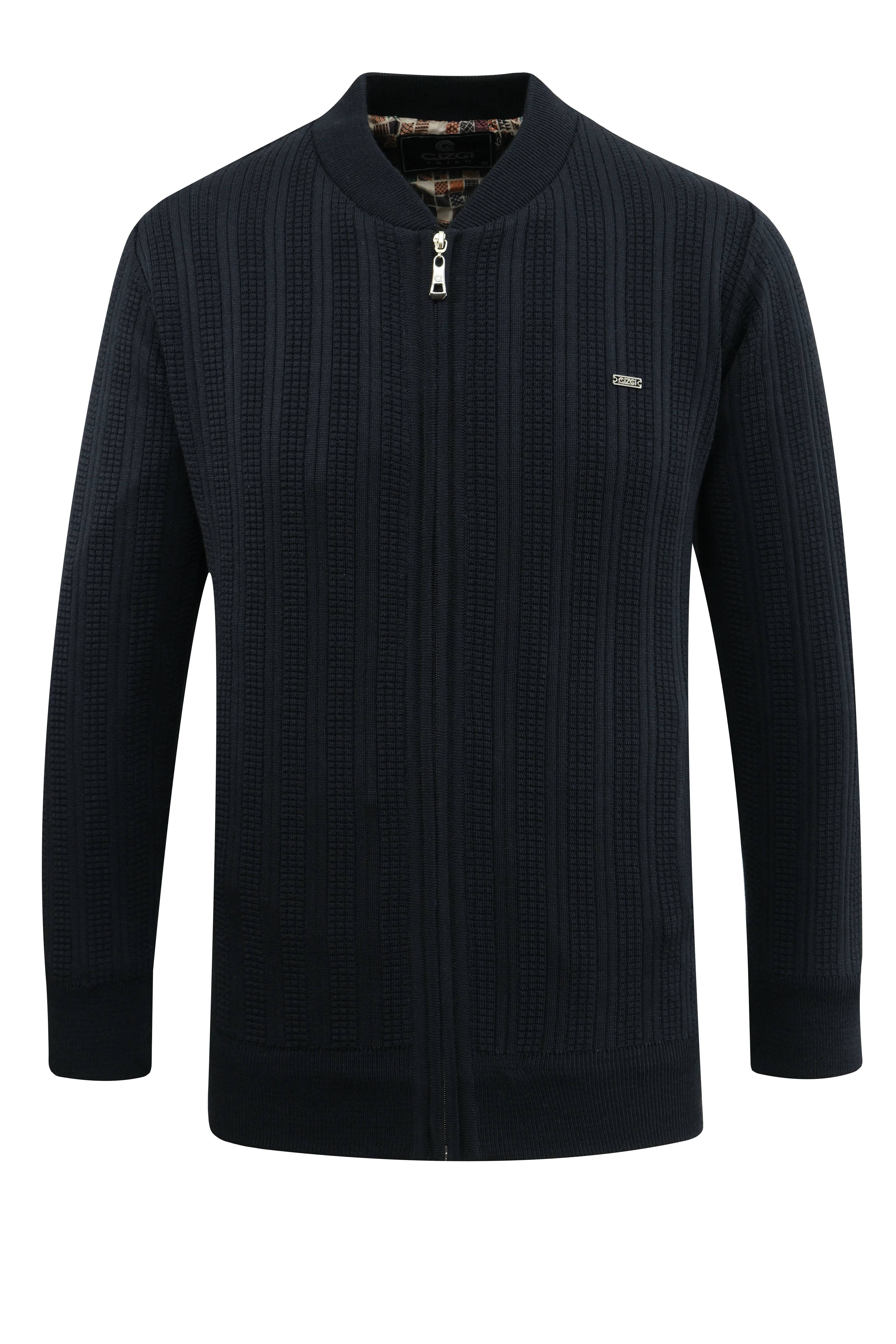 Erkek Astarlı Triko Mont Hakim Yaka Çelik Örgü Desenli Klasik Kalıp - 5209T