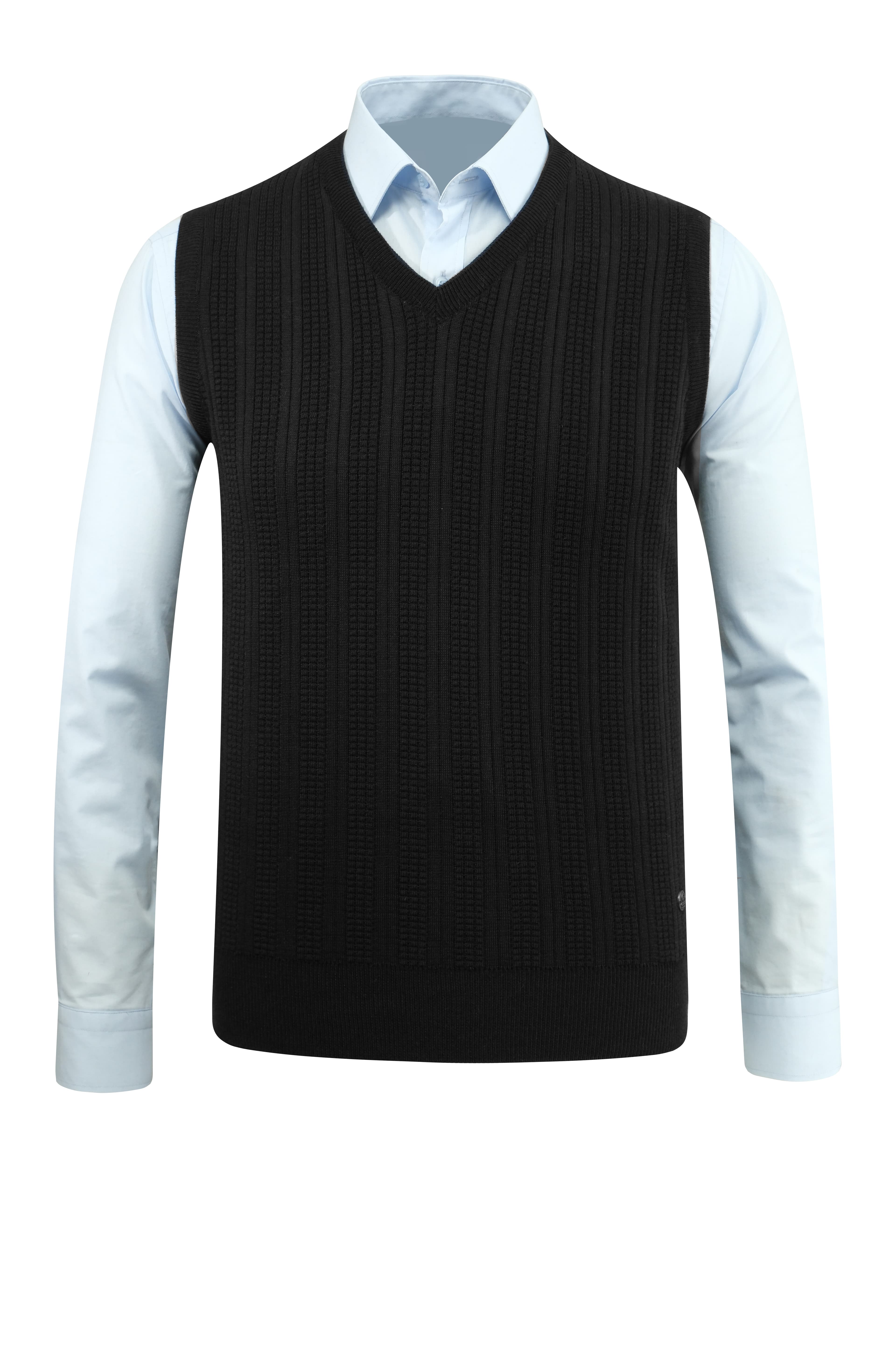 Erkek V Yaka Süveter Desenli Çelik Örgü Klasik Kalıp - 5209H - BLACK