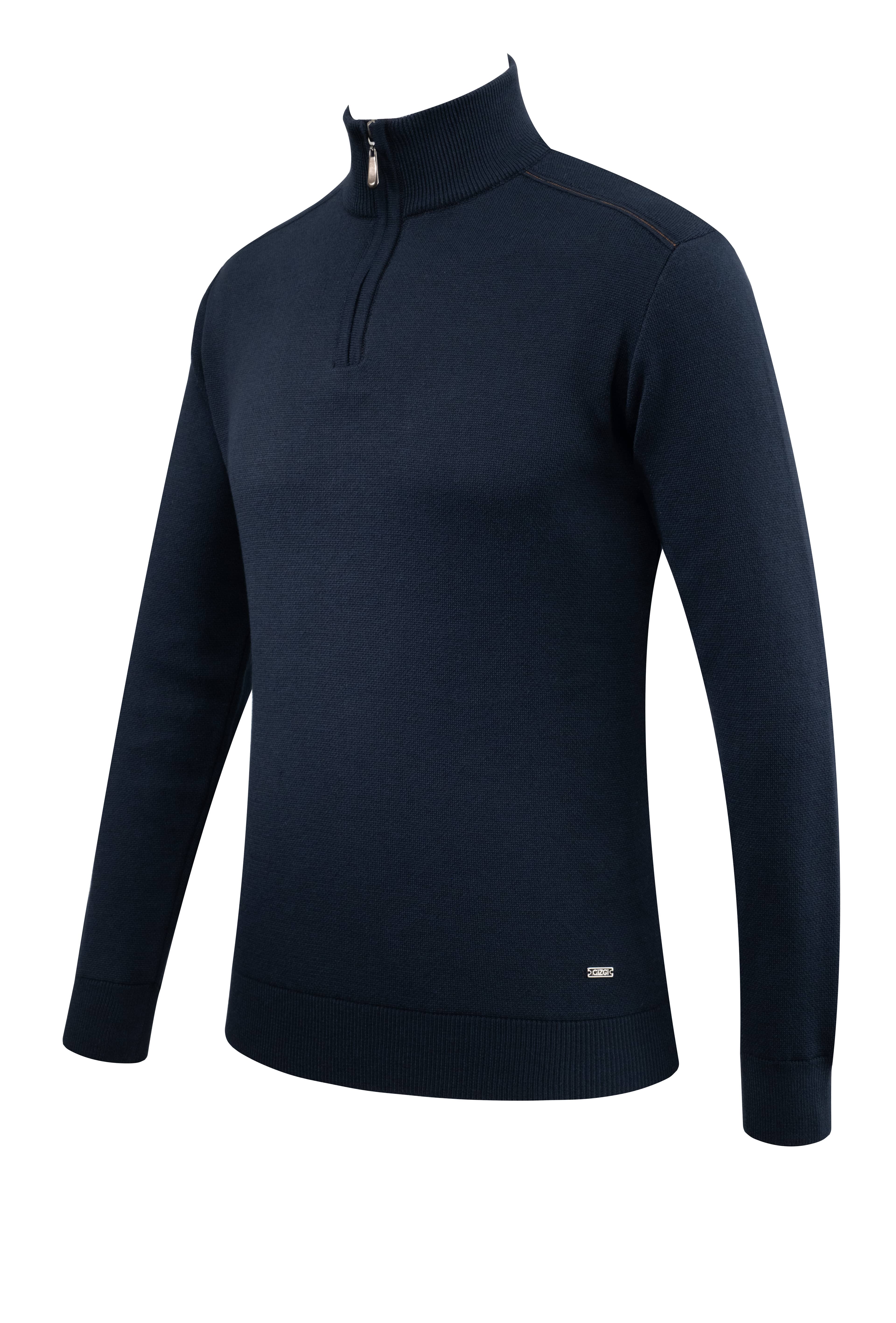 Erkek Fermuarlı Yarım Balıkçı Kazak Triko Düz Renk Klasik Kalıp - 5242B - NAVY BLUE