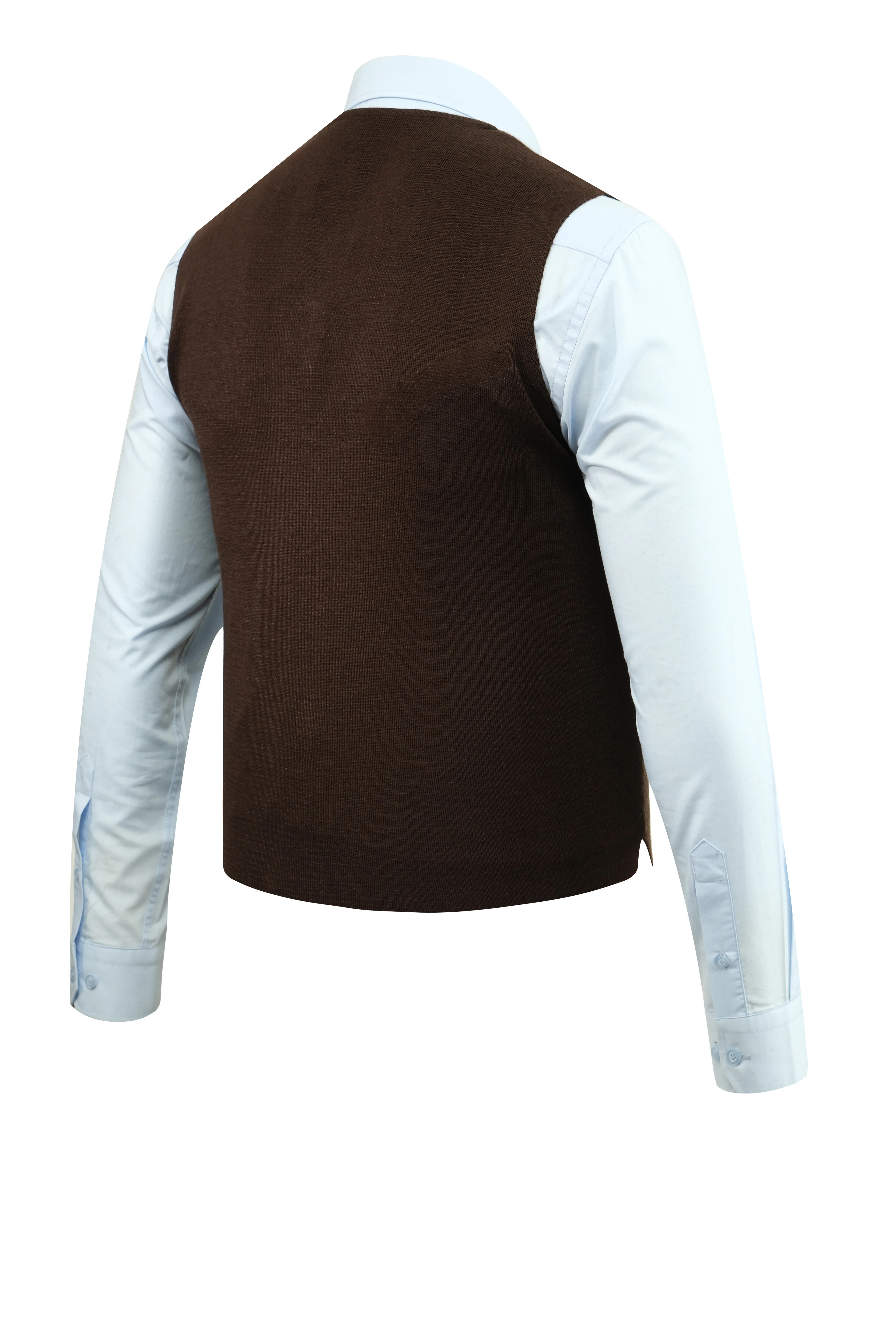 Erkek Düğmeli Yelek Cepsiz Desenli Çelik Örgü Klasik Kalıp - 5211LS - KAHVERENGİ