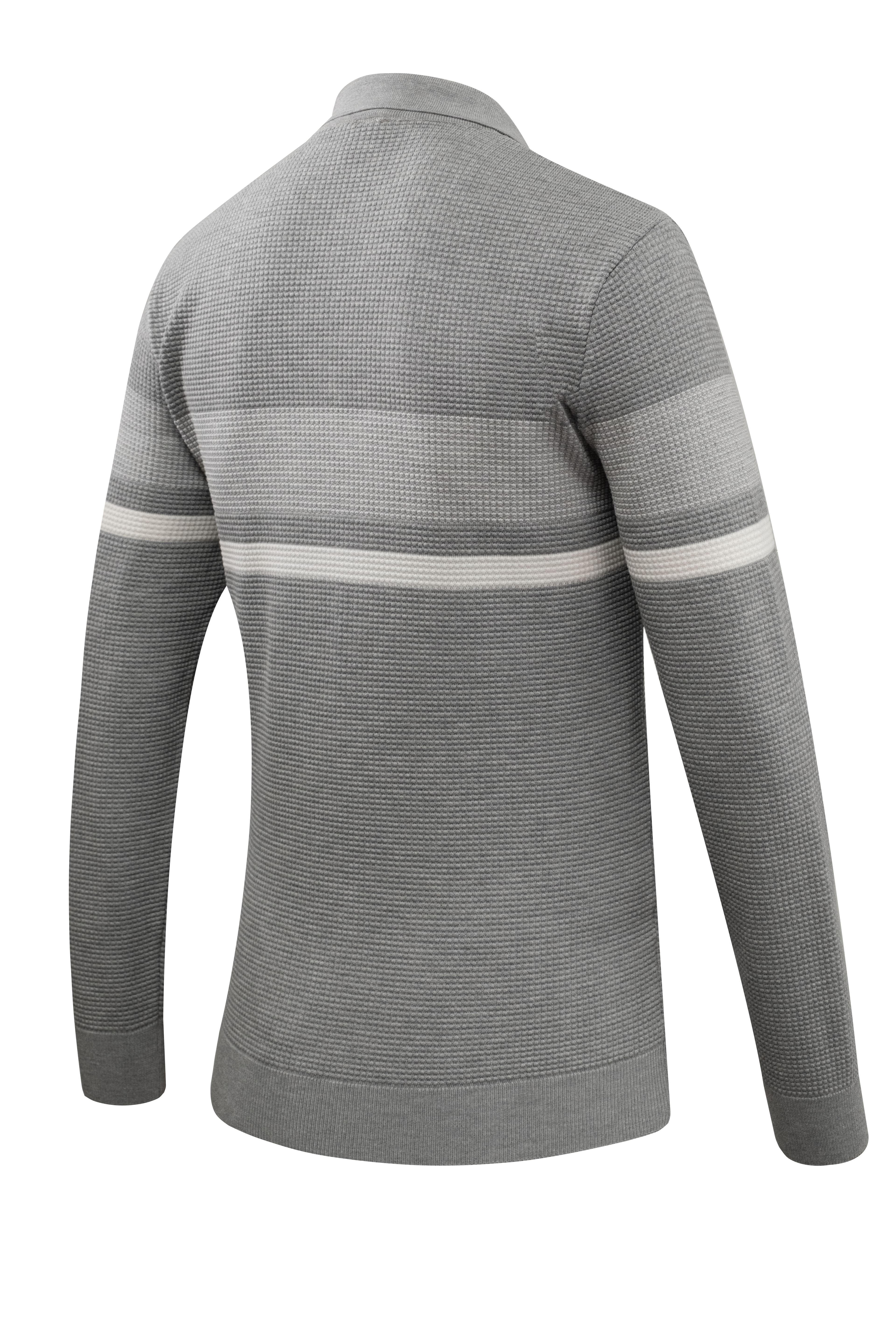 Erkek Fermuarlı Polo Yaka Kazak Triko Kabartmalı Örgü Desenli Klasik Kalıp - 5241F - GREY