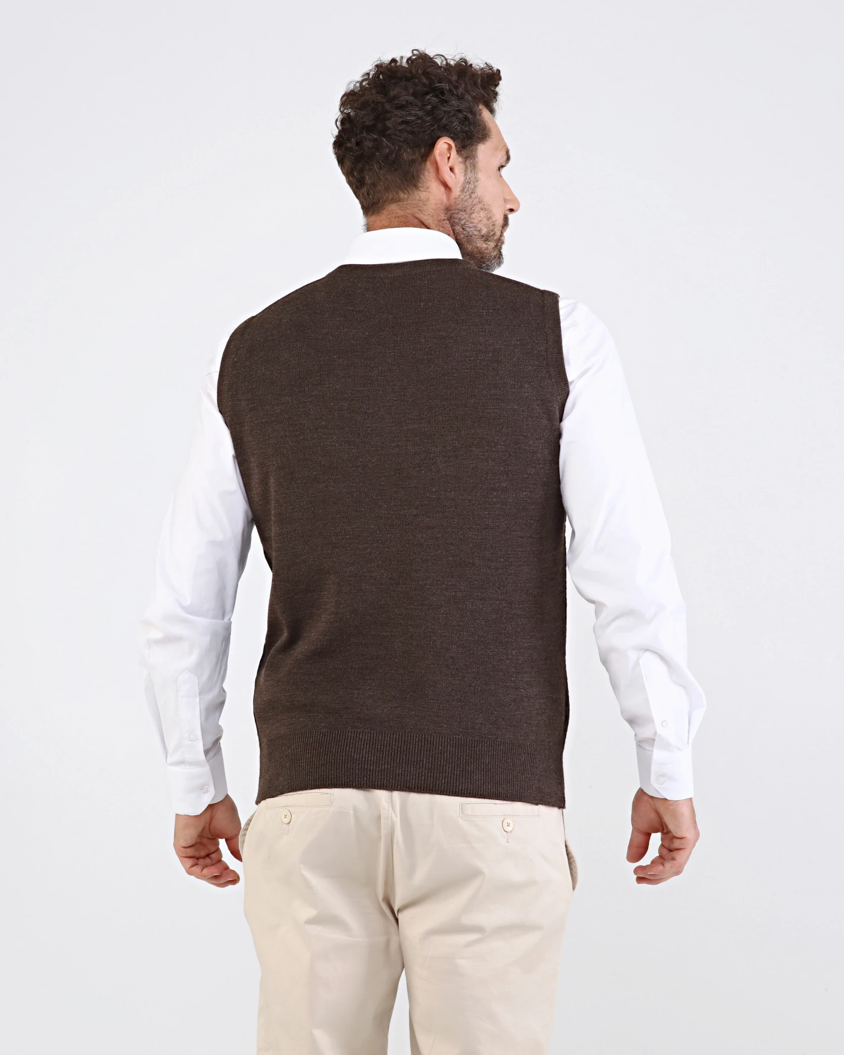 Stripe Knitwear Men's V-Neck Knitwear Sweater Patterned Colorful Winter Steel Knitted Classic Pattern - BROWN