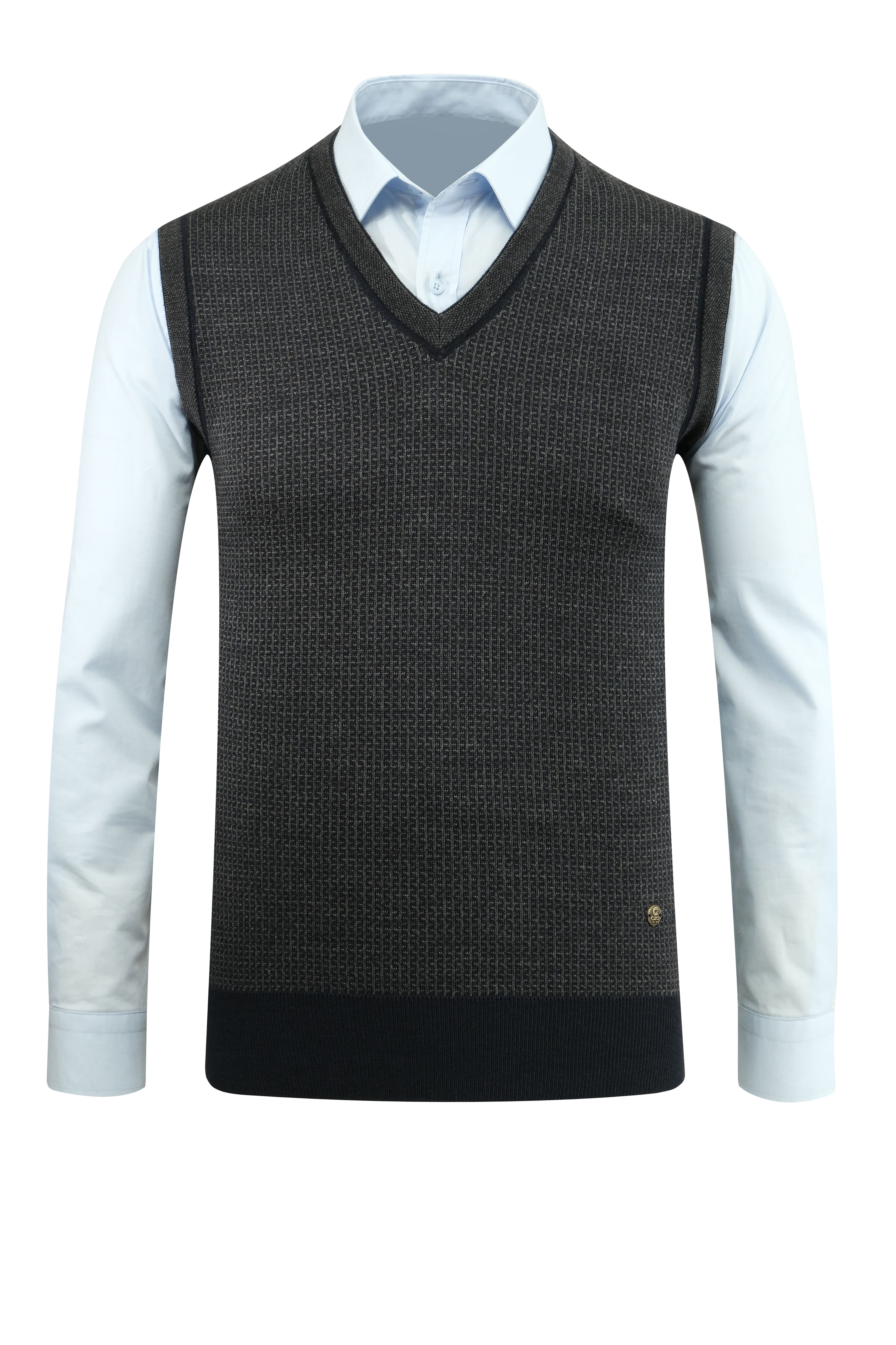 Erkek Büyük Beden V Yaka Süveter Desenli Çelik Örgü Klasik Kalıp - 5208HB - NAVY BLUE