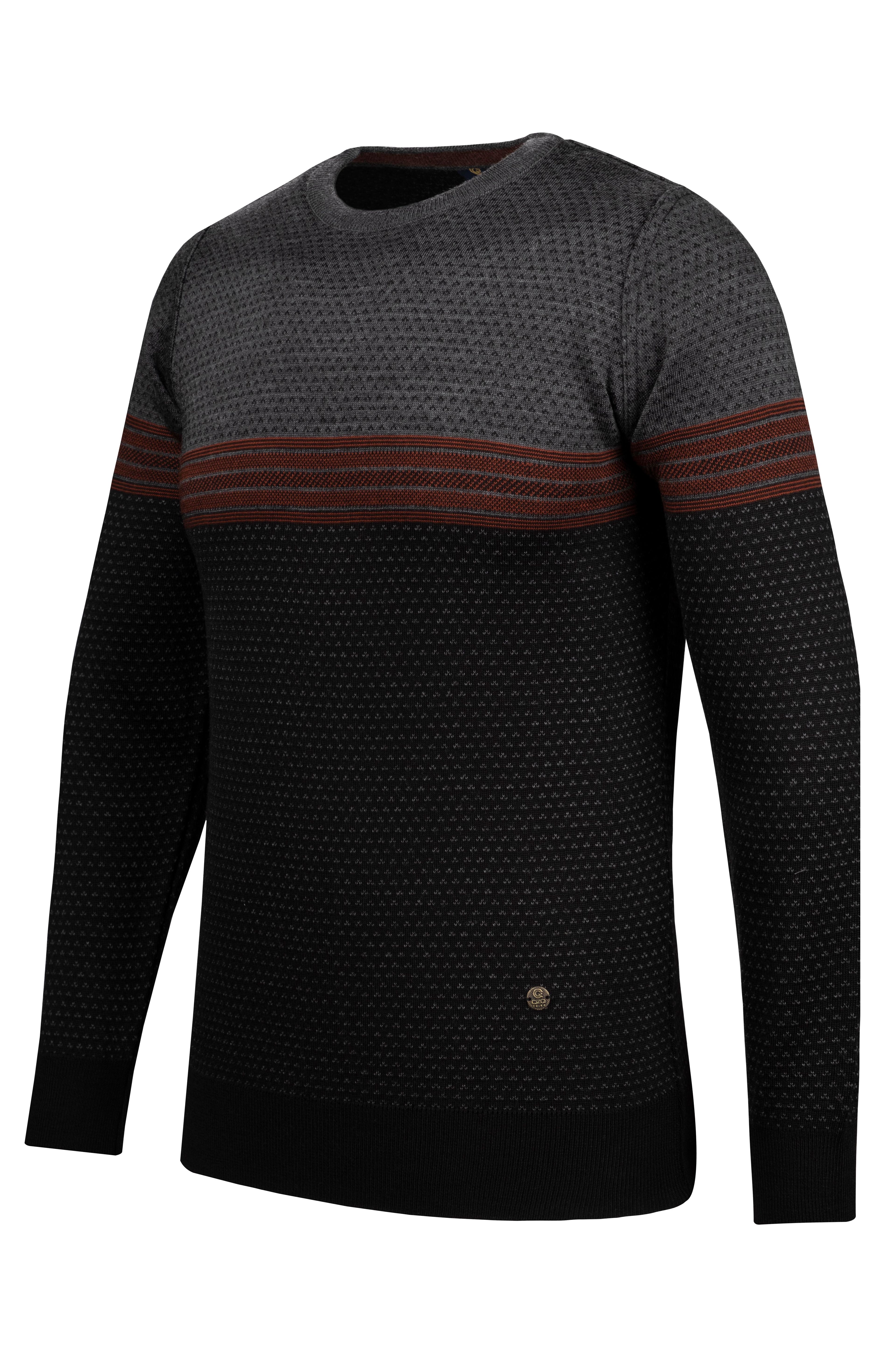 Stripe Knitwear Men's Crew Neck Knitwear Sweater Patterned Sleeve and Waist Elastic Steel Knitted Regular Pattern - 5009C - BLACK