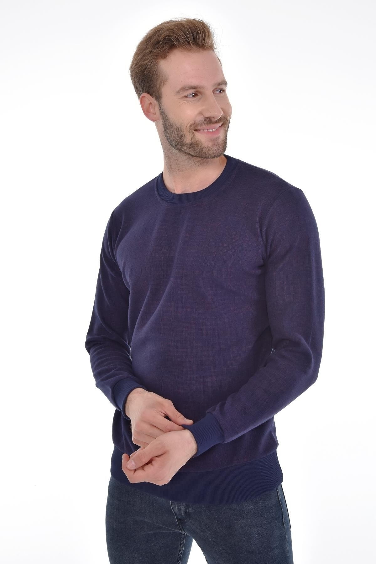 Kol Ve Bel Lastikli Desenli Sıfır Yaka Dokuma Bordo Erkek Sweat