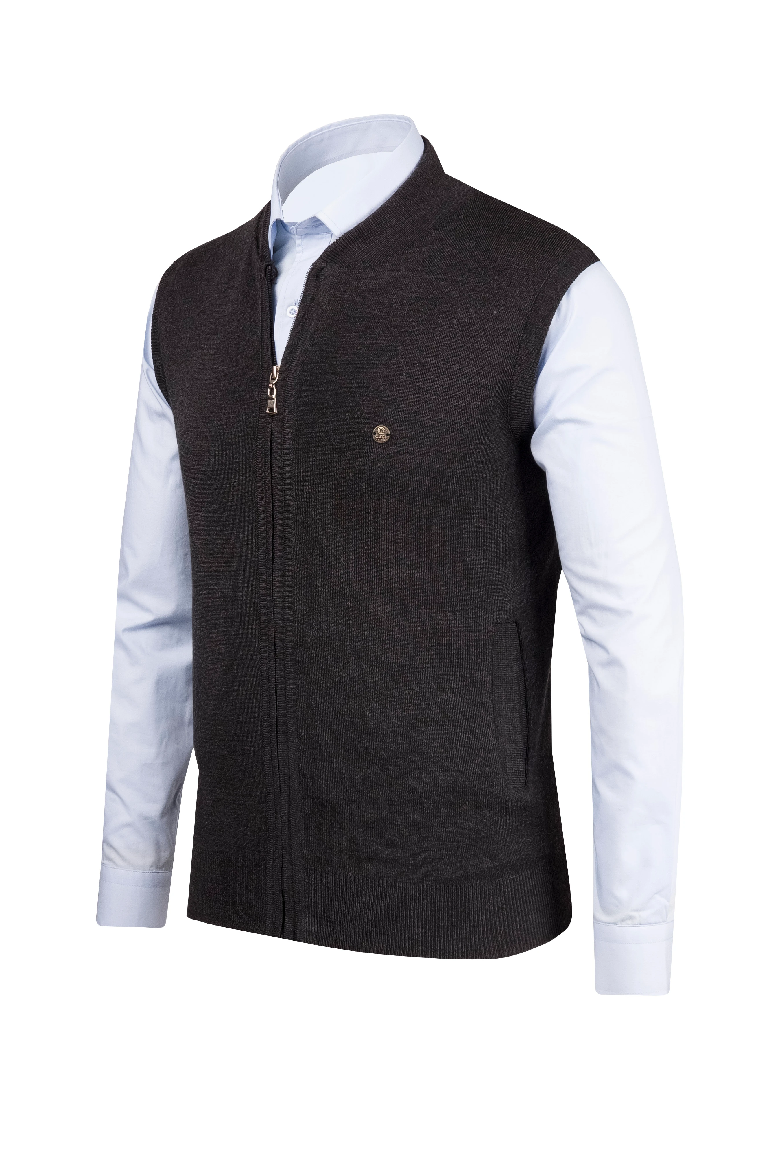 Çizgi Triko Erkek Triko Yelek Fermuarlı Cepli Çelik Örgü Triko Klasik Kalıp - 4241J