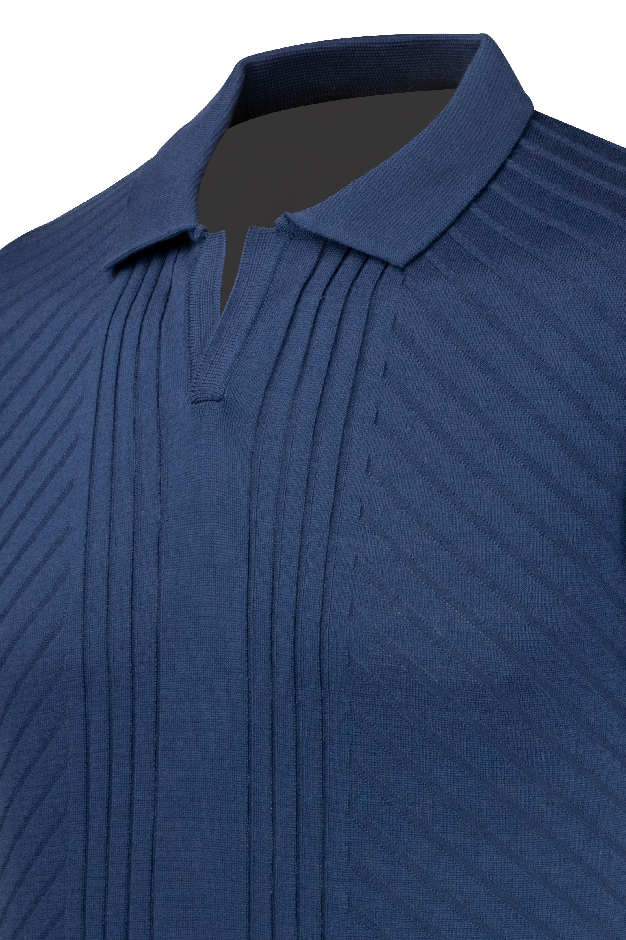 Erkek Yazlık Triko Tişört Kıvrılmaz Polo Yaka Regular Kalıp - İNDİGO