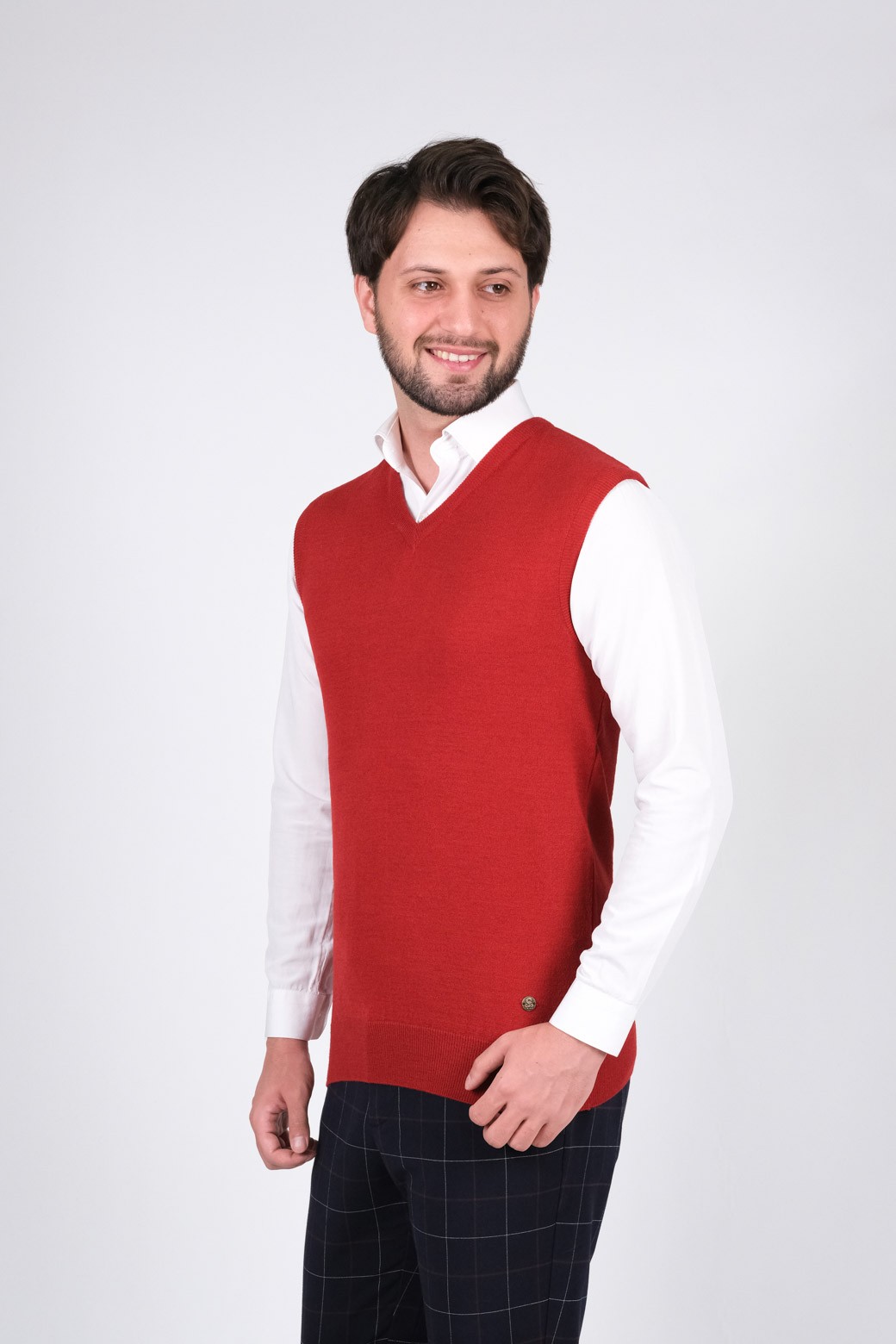 Stripe Knitwear Men's Knitwear Sweater V-Neck Solid Color Waist Elastic Winter Woven Regular Pattern - LIGHT BURGUNDY
