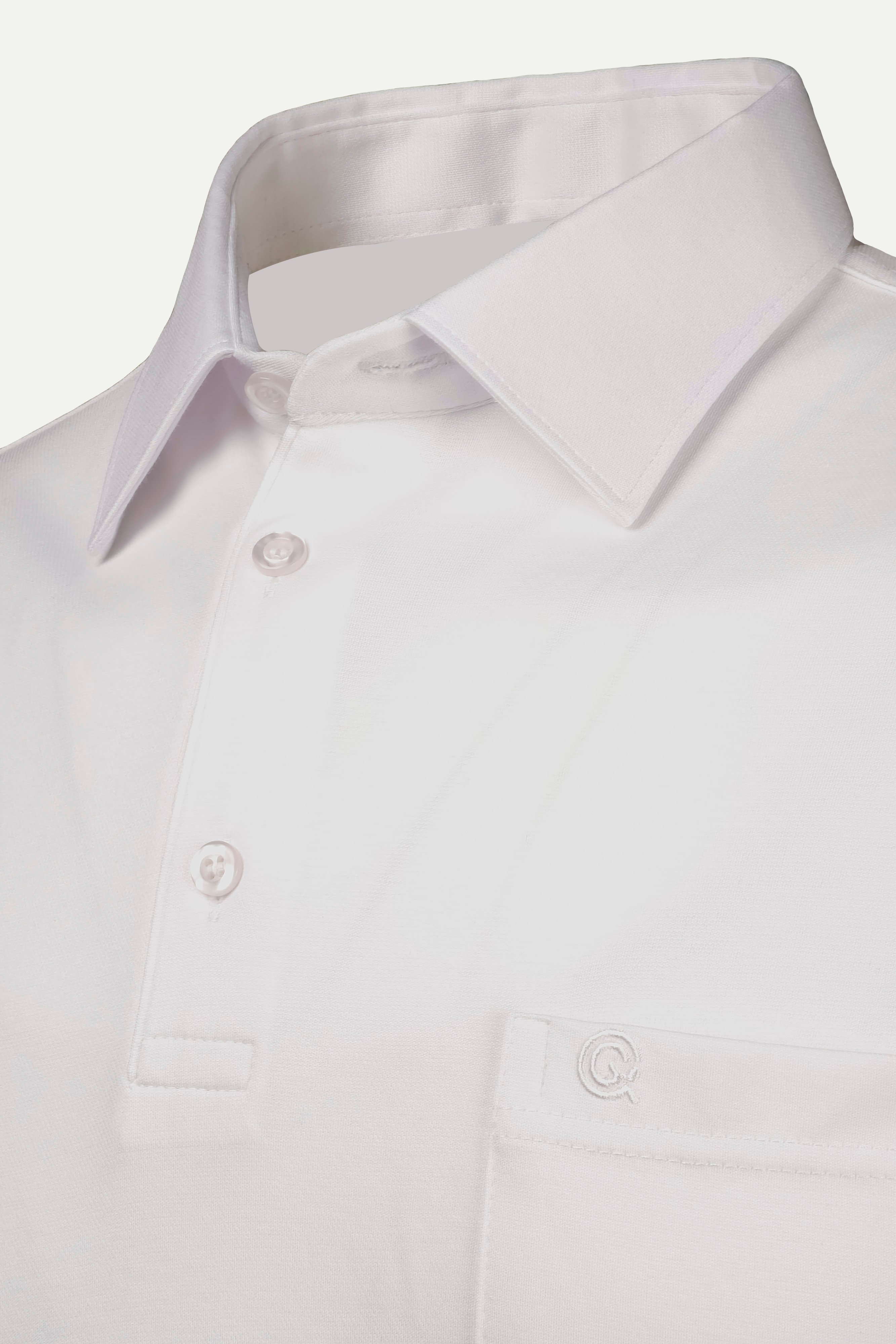 Çizgi Triko Erkek Gömlek Yaka Düğmeli Cepli Tişört Klasik Kalıp - BEYAZ