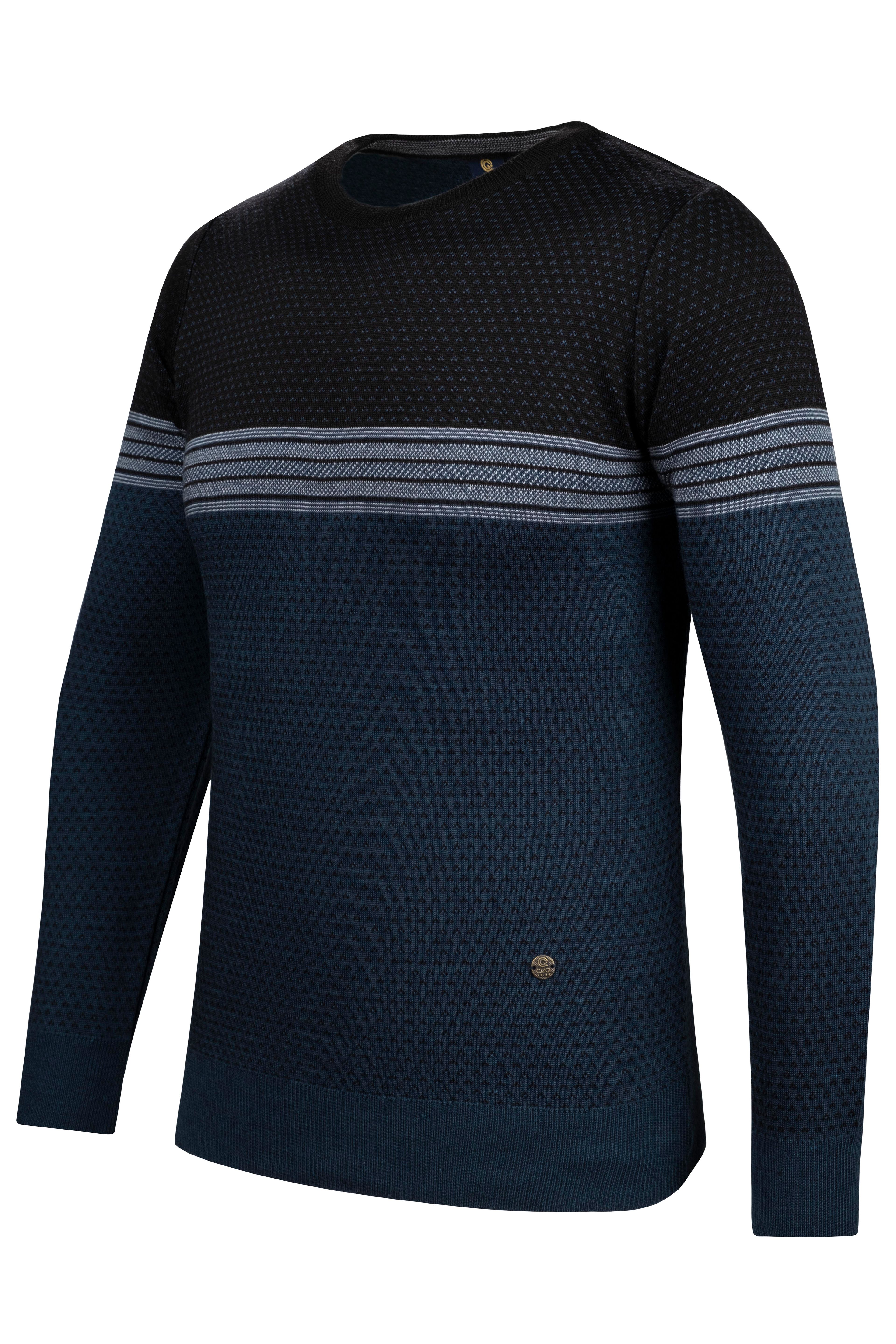 Stripe Knitwear Men's Crew Neck Knitwear Sweater Patterned Sleeve and Waist Elastic Steel Knitted Regular Pattern - 5009C - OIL