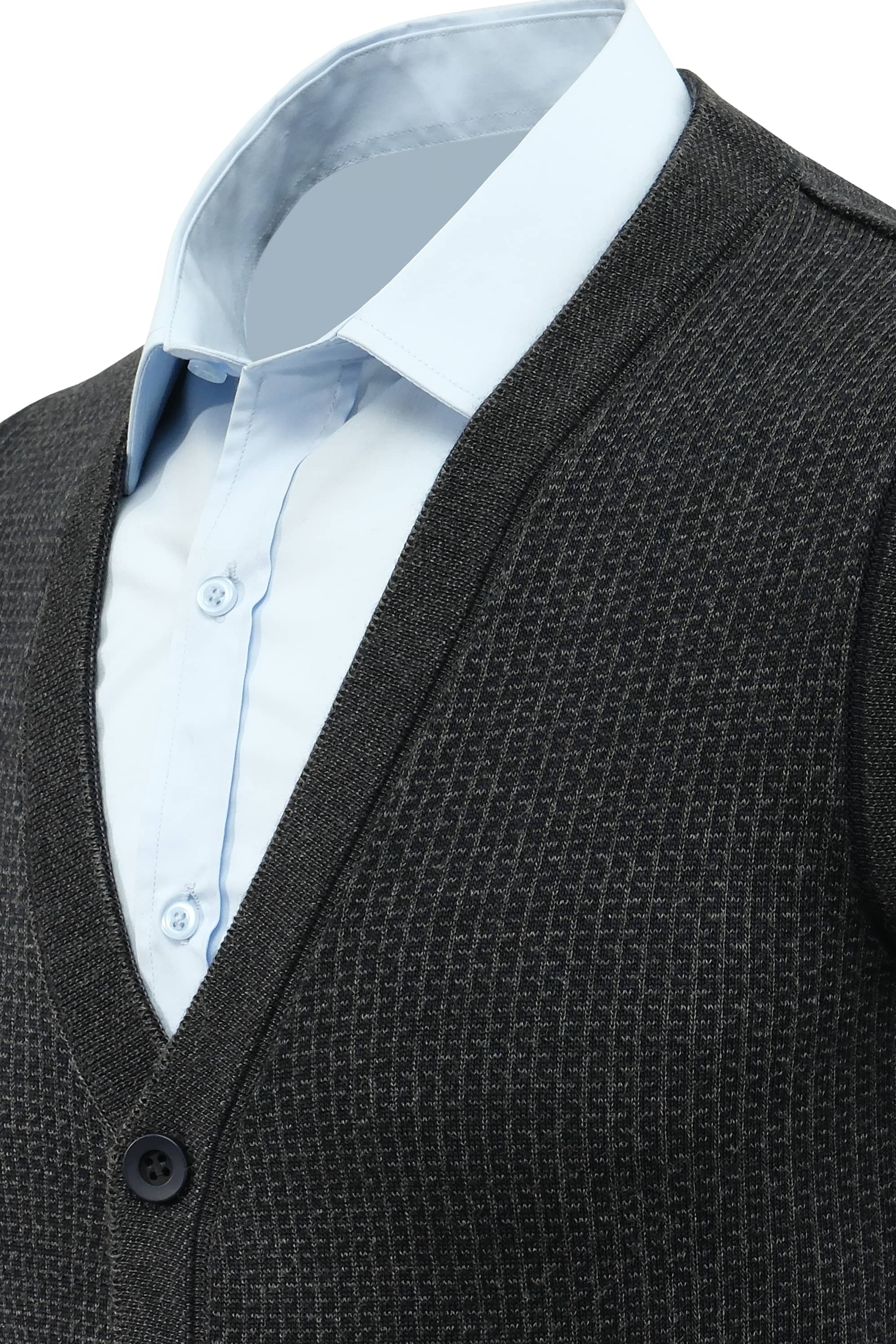 Erkek Büyük Beden Düğmeli Yelek Cepli Desenli Çelik Örgü Klasik Kalıp - 5208LB - NAVY BLUE