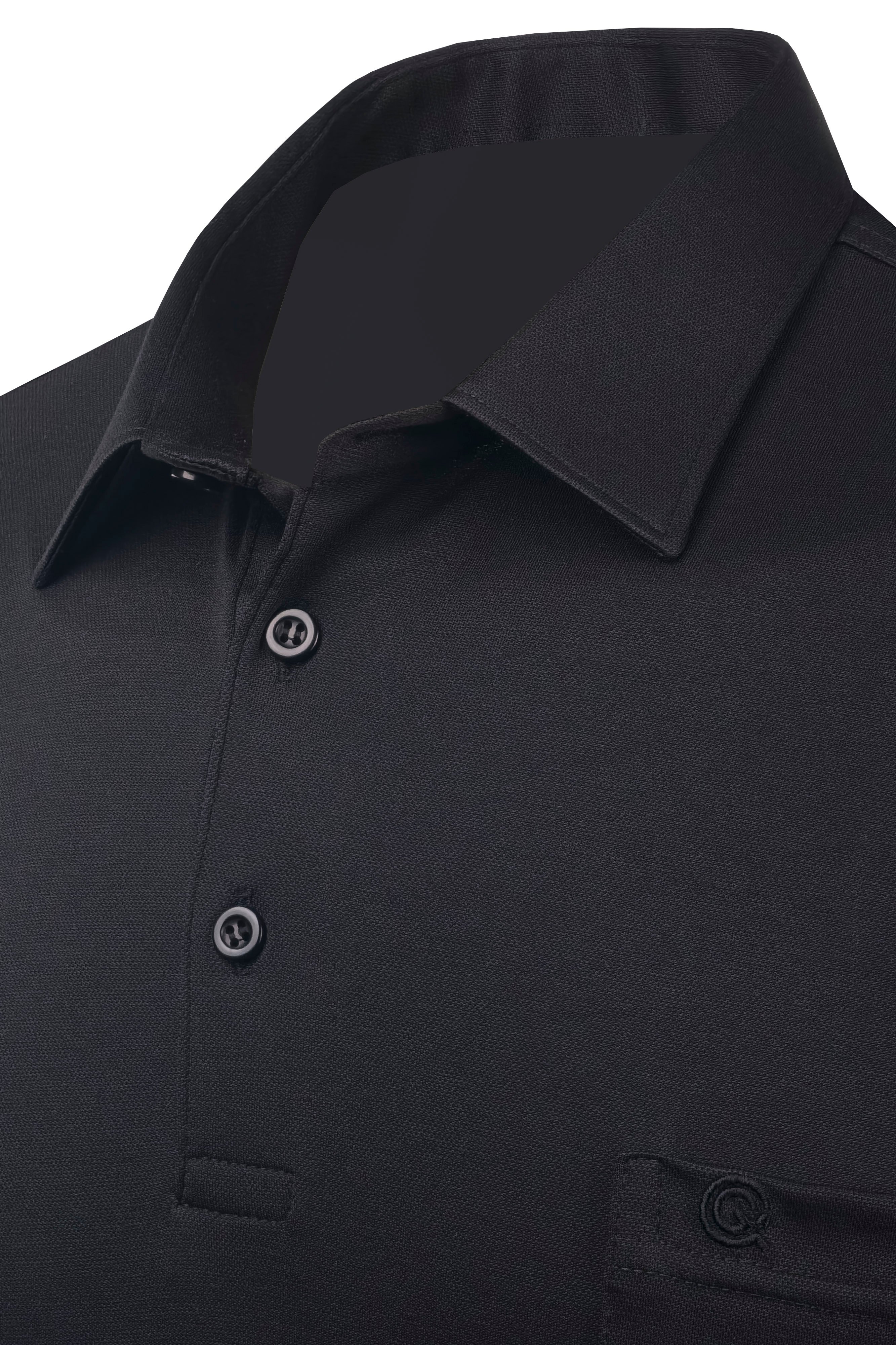 Erkek Gömlek Yaka Düğmeli Cepli Tişört Klasik Kalıp - SİYAH