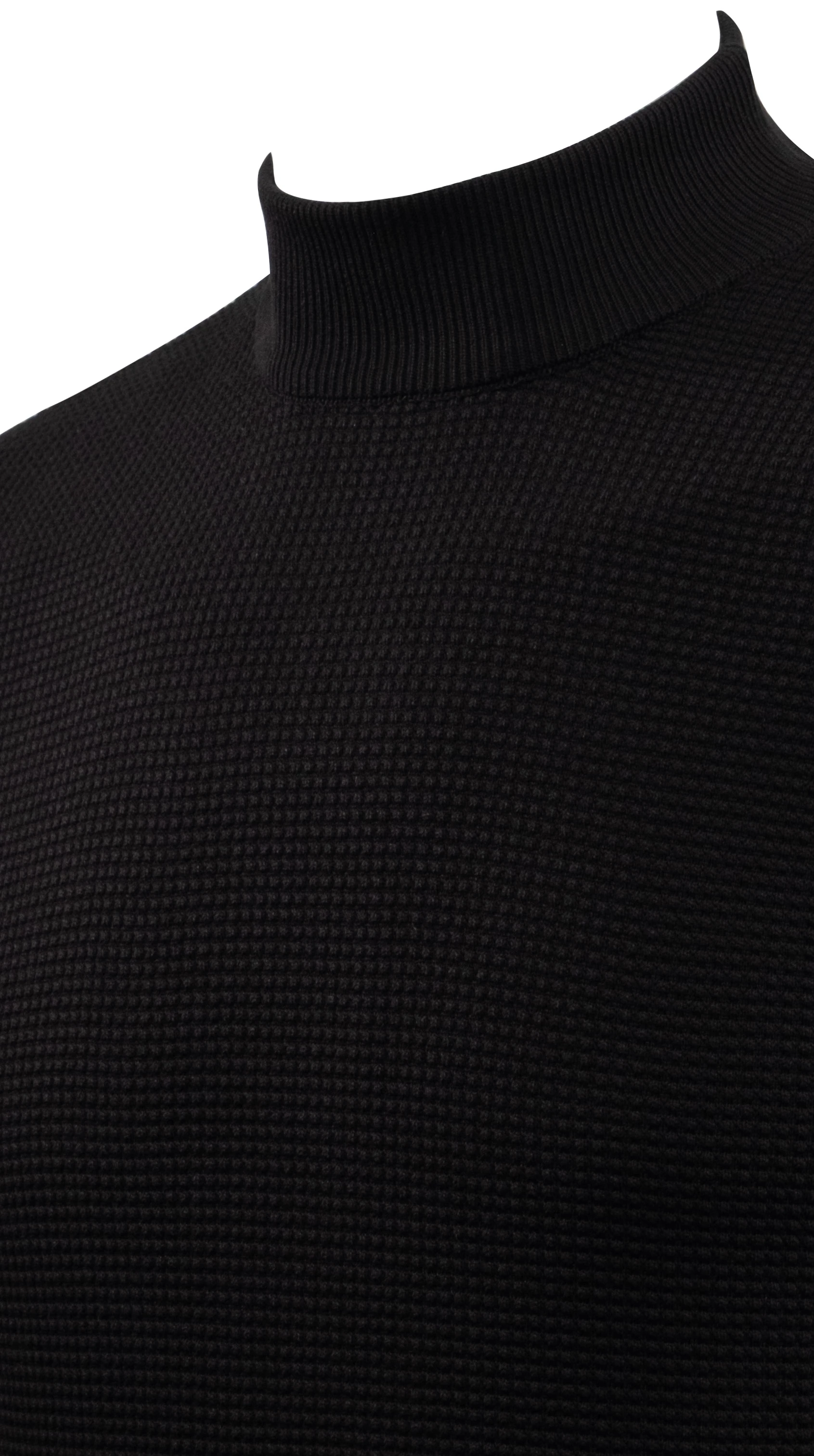 Erkek Yarım Balıkçı Kazak Triko Kabartmalı Örgü Düz Renk Klasik Kalıp - 5240B - BLACK